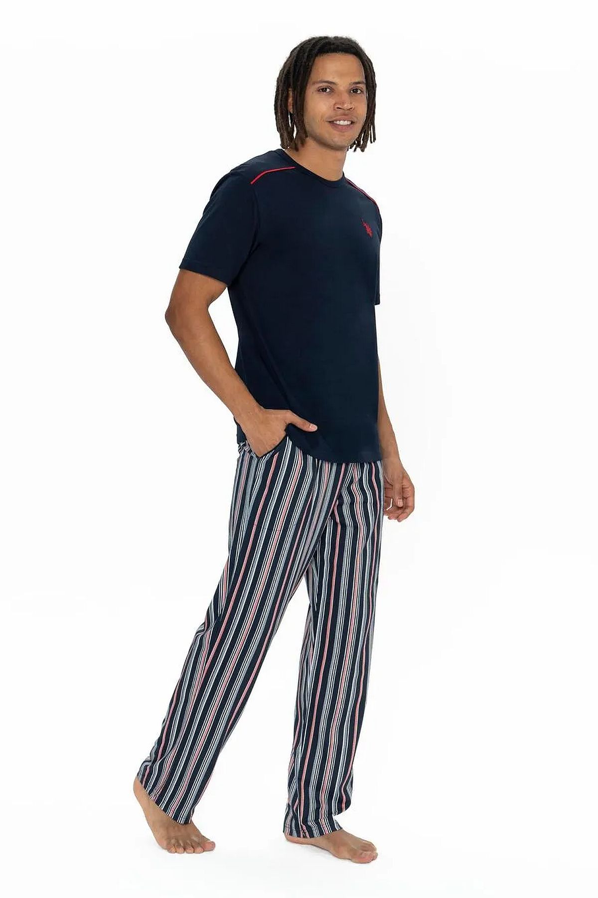 U.s Polo Assn. 18905 Erkek Kısa Kollu Bisiklet Yaka 3lü Pijama Takımı-Lacivert