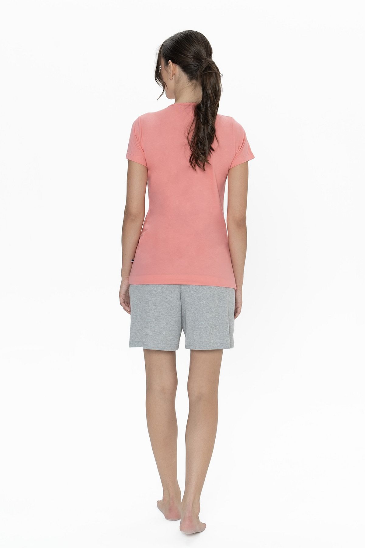 U.s Polo Assn. 20011 Kadın Kısa Kollu Bisiklet Yaka Şortlu Pijama Takımı-Pembe