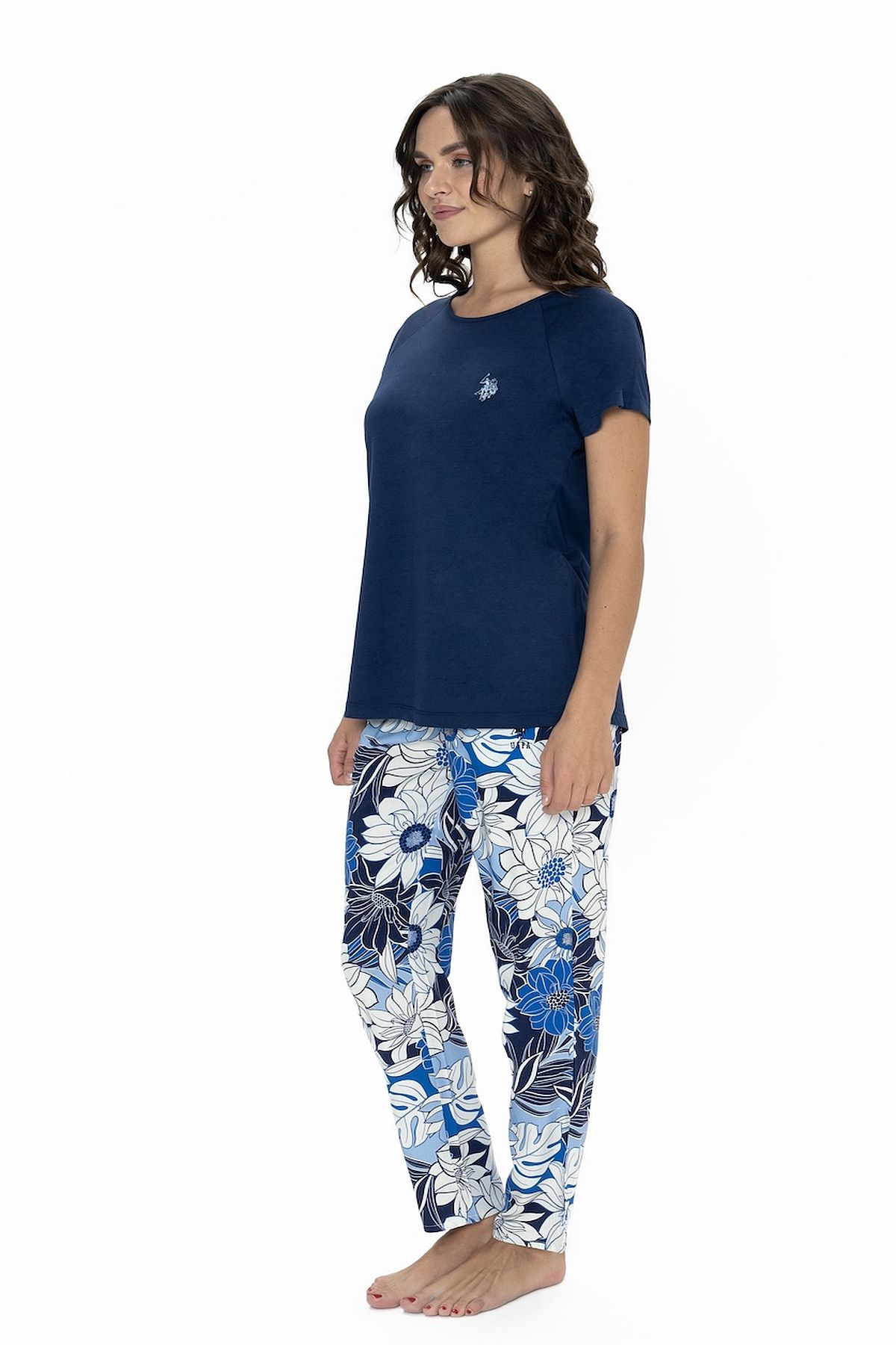 U.s Polo Assn. 20095 Kadın Kısa Kollu Bisiklet Yaka Pijama Takımı-Lacivert