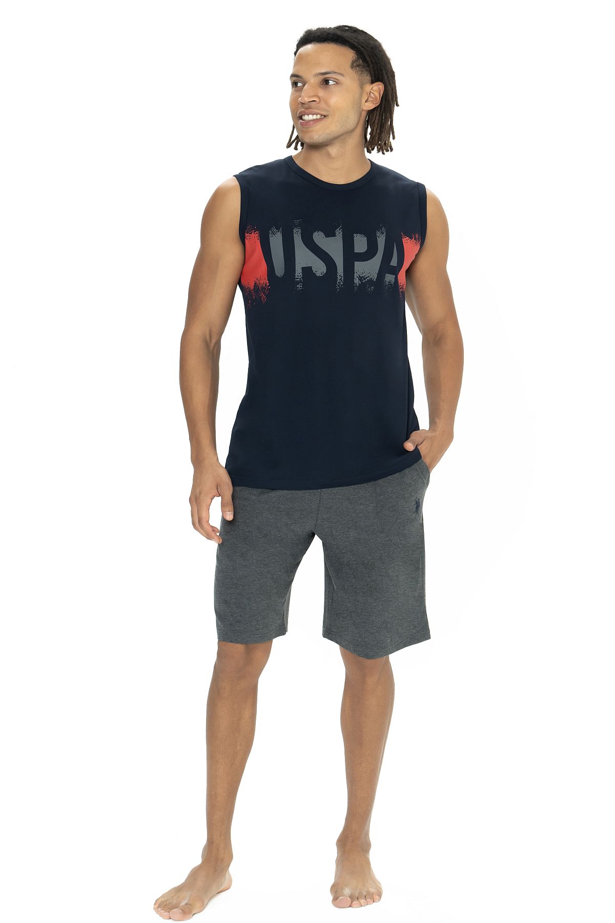 U.s Polo Assn. 18885 Erkek Kolsuz Bisiklet Yaka Şortlu Pijama Takımı-Lacivert