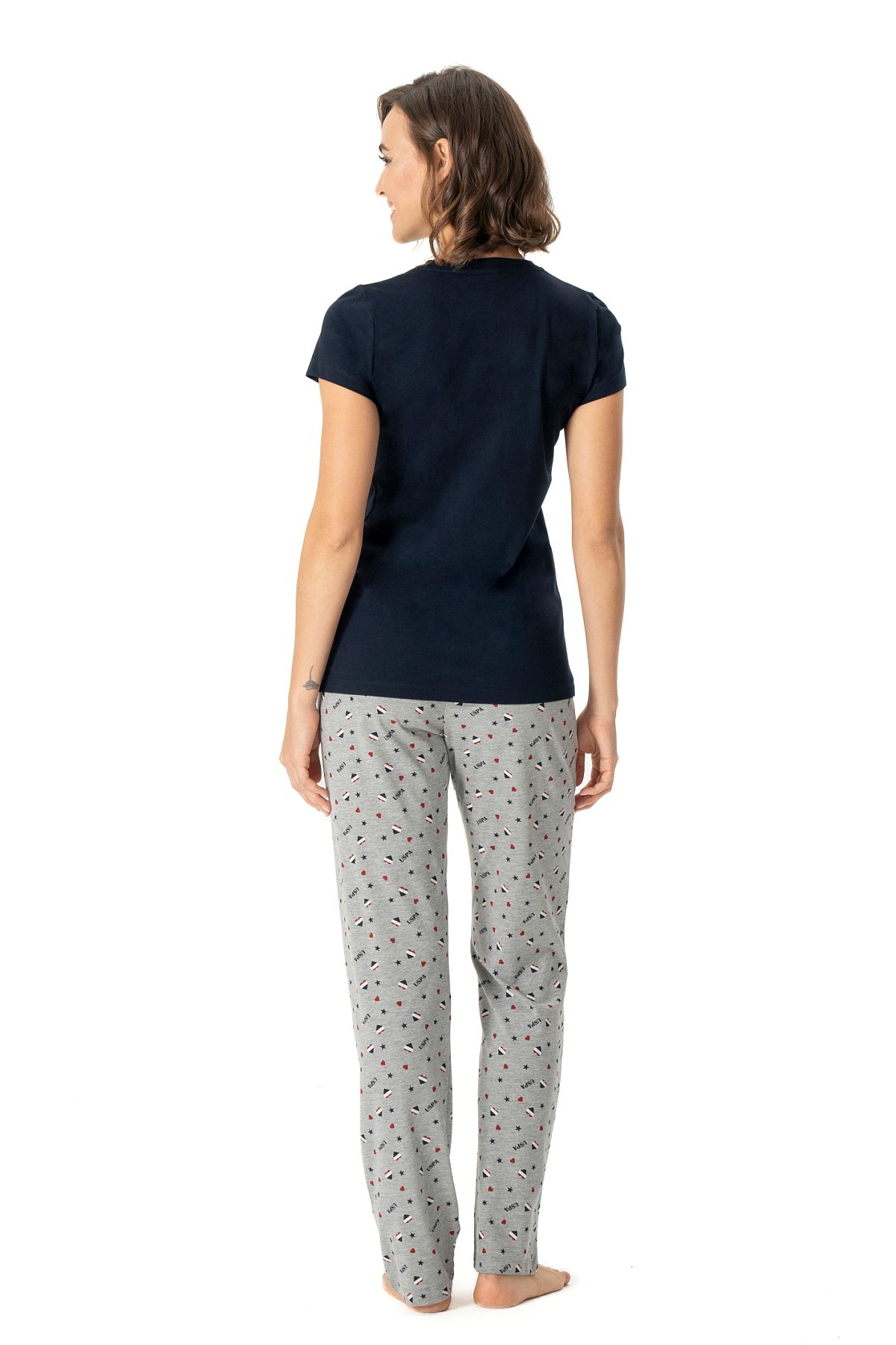 U.s Polo Assn. 17004 Kadın Kısa Kollu V Yaka Pijama Takımı-Lacivert