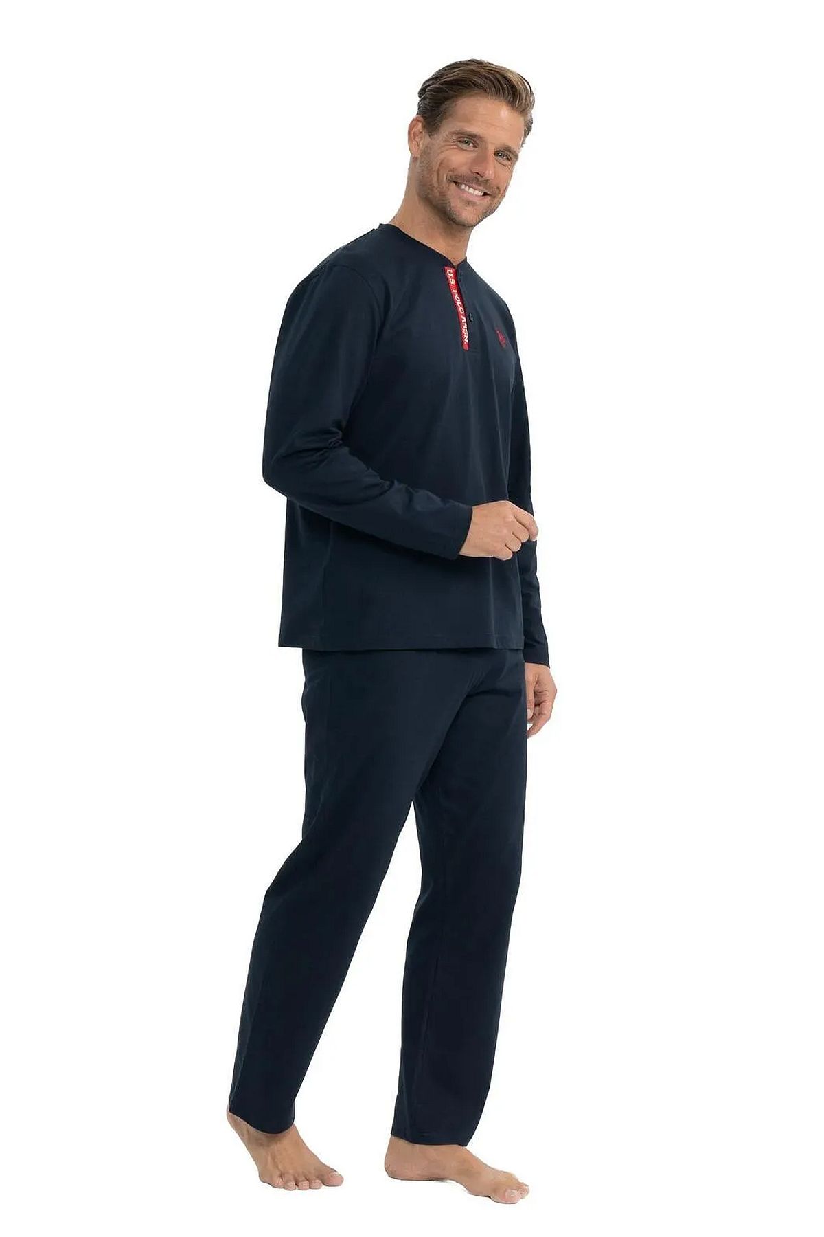 U.s Polo Assn. 18837 Erkek Uzun Kollu Yuvarlak Yaka Pijama Takımı-Lacivert