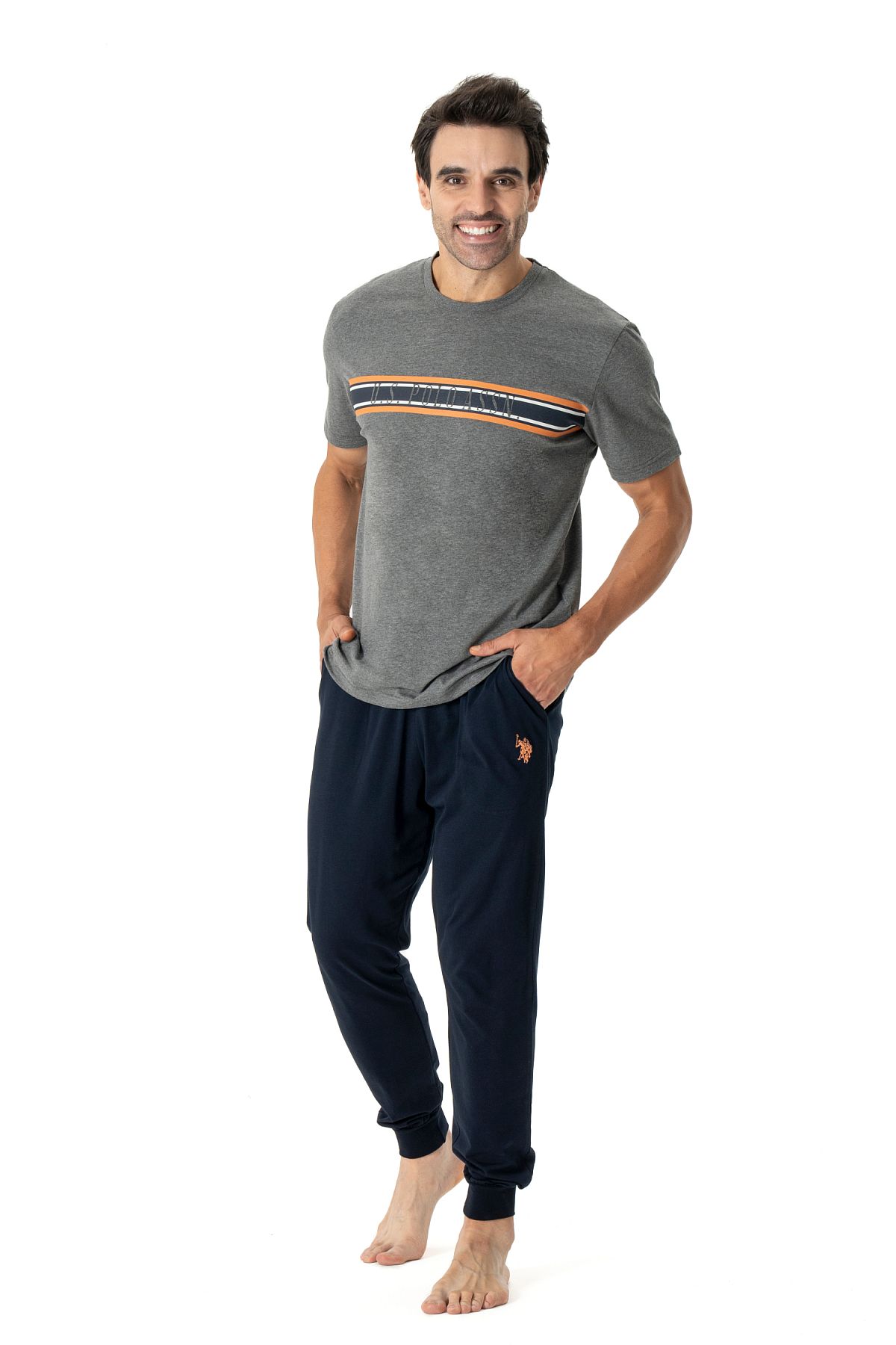 U.s Polo Assn. 18788 Erkek Kısa Kollu Paçası Bantlı Pijama Takımı-Antrasitmelanj