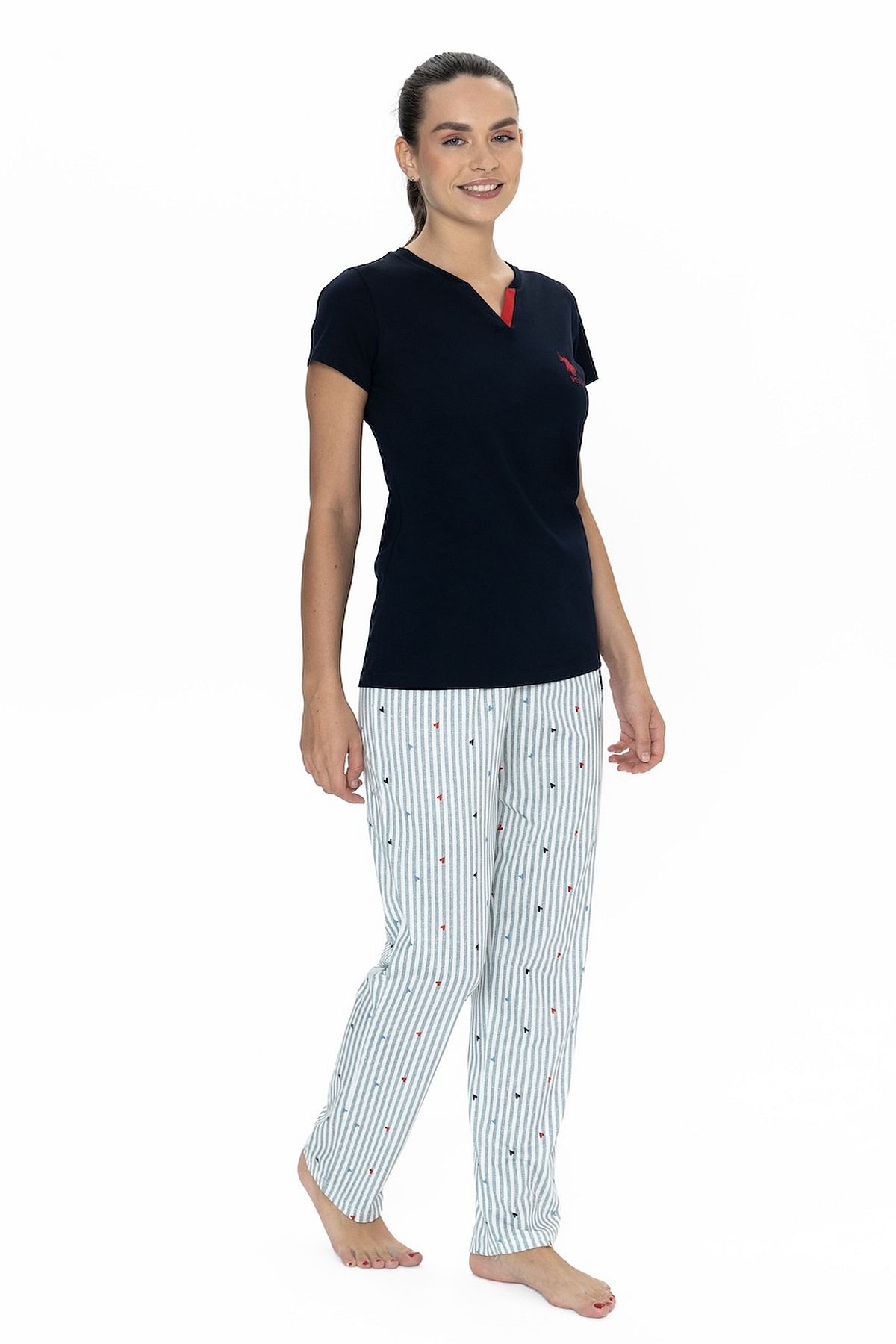 U.s Polo Assn. 20060 Kadın Kısa Kollu V Yaka Pijama Takımı-Lacivert