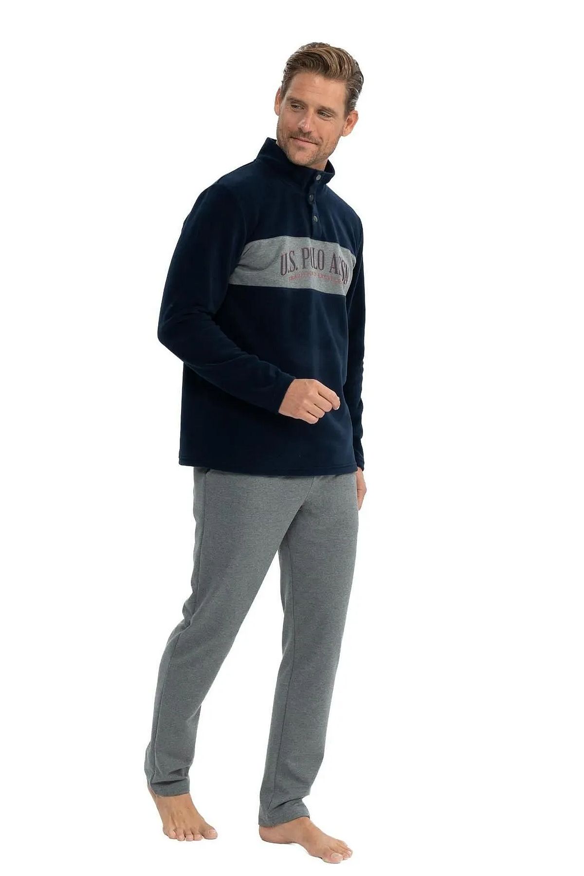 U.s Polo Assn. 18826 Erkek Polar Uzun Kollu Dik Yaka Rahat Ev Giyim-Lacivert