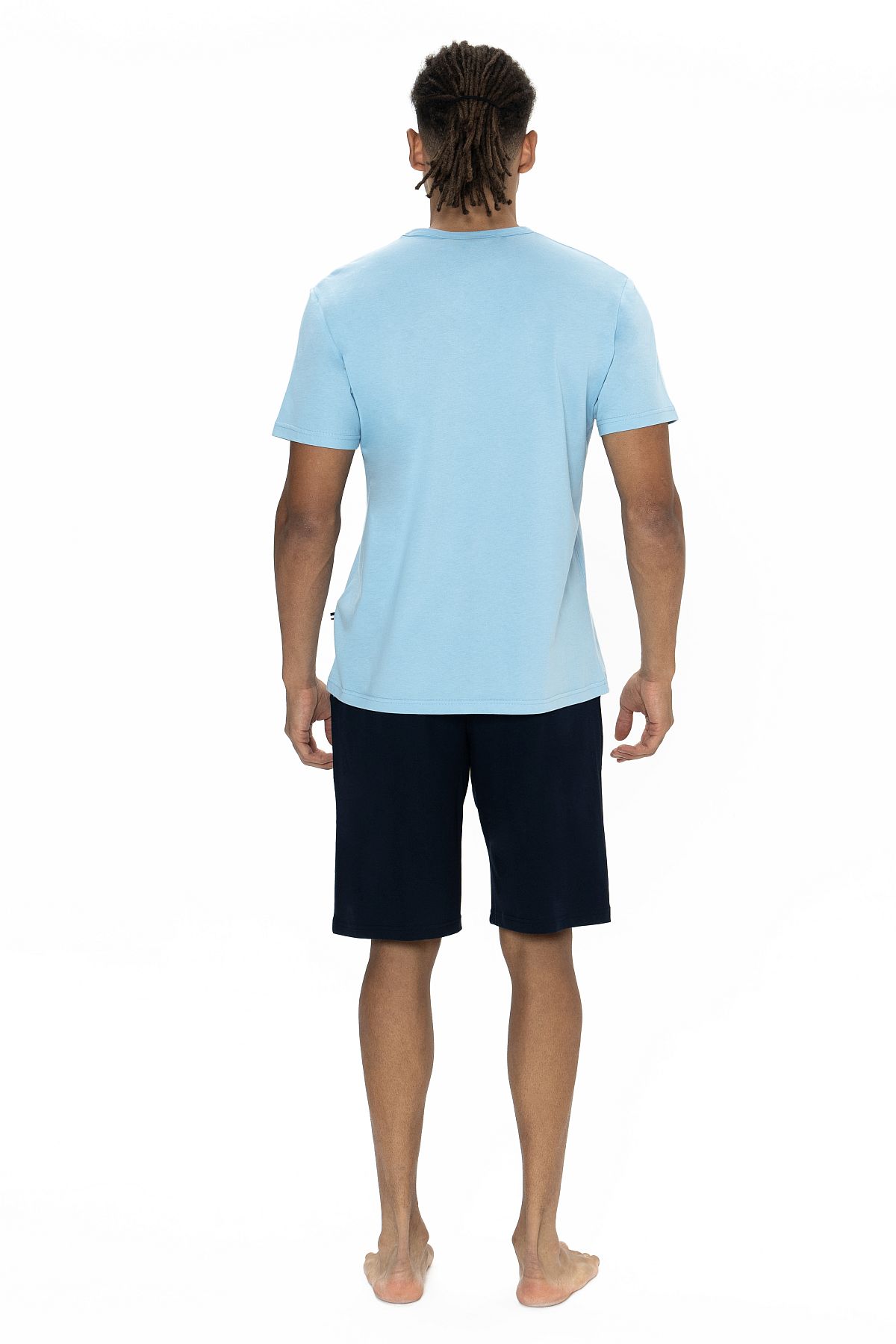 U.s Polo Assn. 18873 Erkek Kısa Kollu Bisiklet Yaka Şortlu Pijama Takımı-Mavi