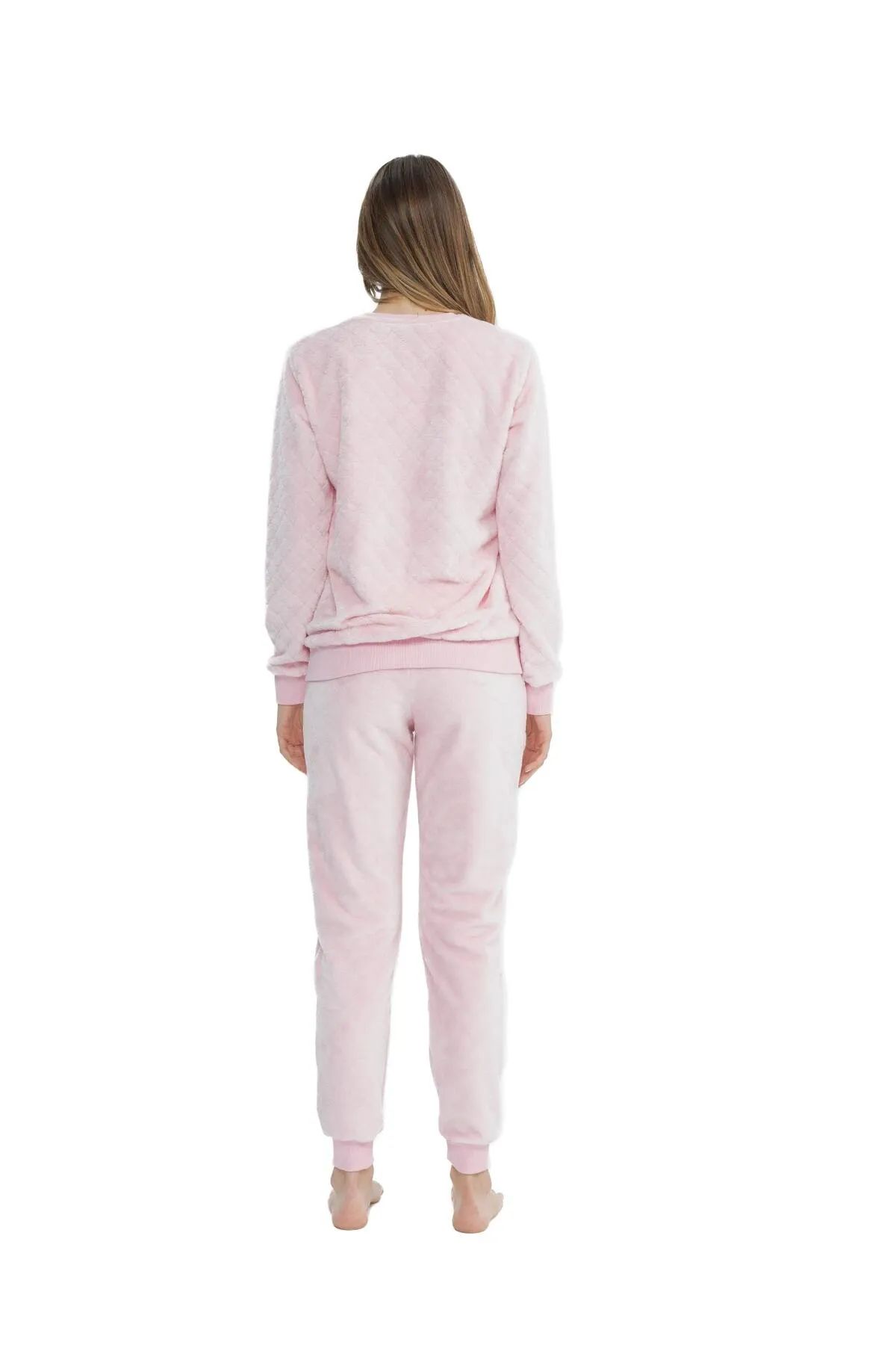 U.s Polo Assn. 17080 Kadın Uzun Kollu Welsoft Paçası Lastikli Pijama Takım-Pembe