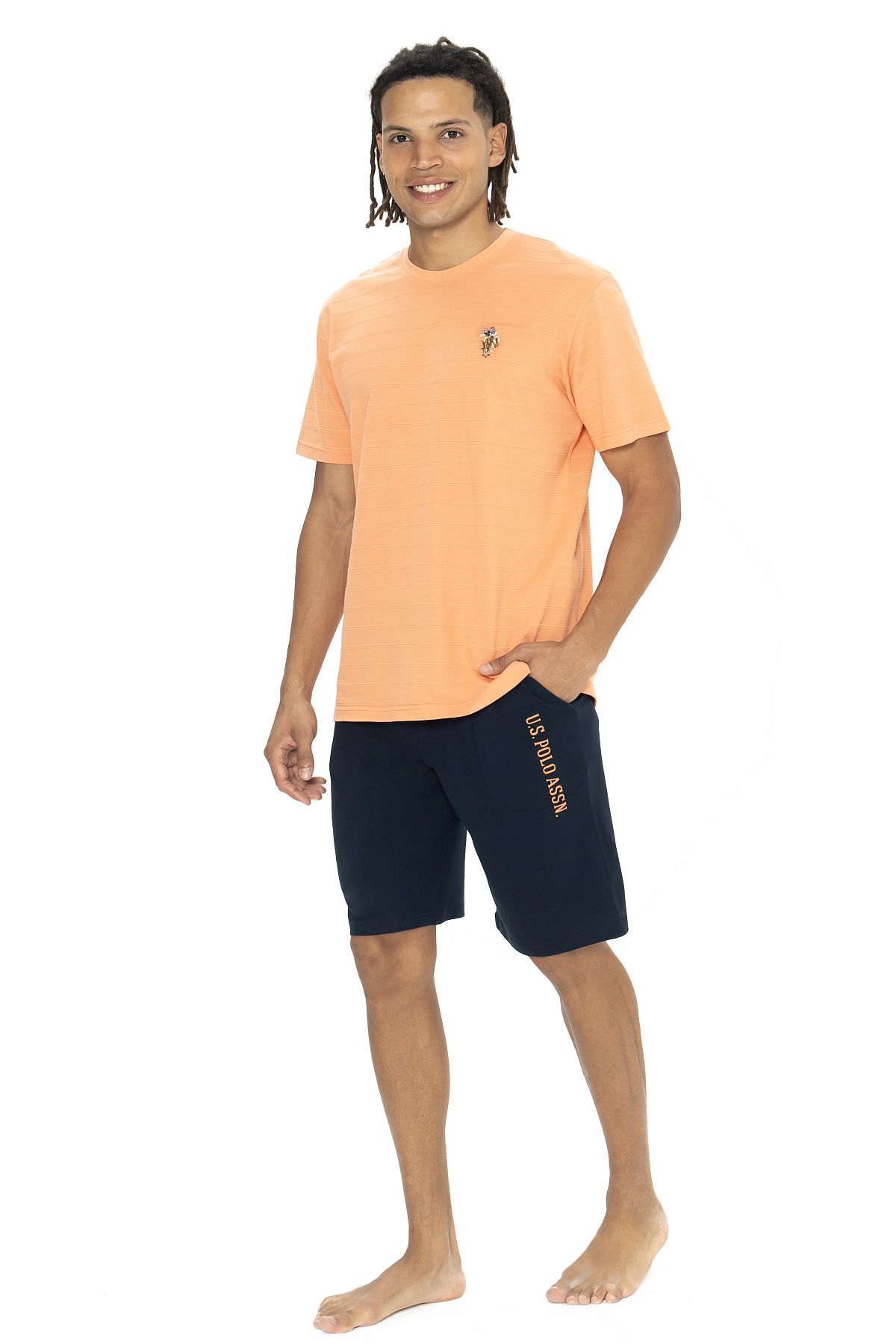 U.s Polo Assn. 18881 Erkek Kısa Kollu Bisiklet Yaka Şortlu Pijama Takımı-Turuncu