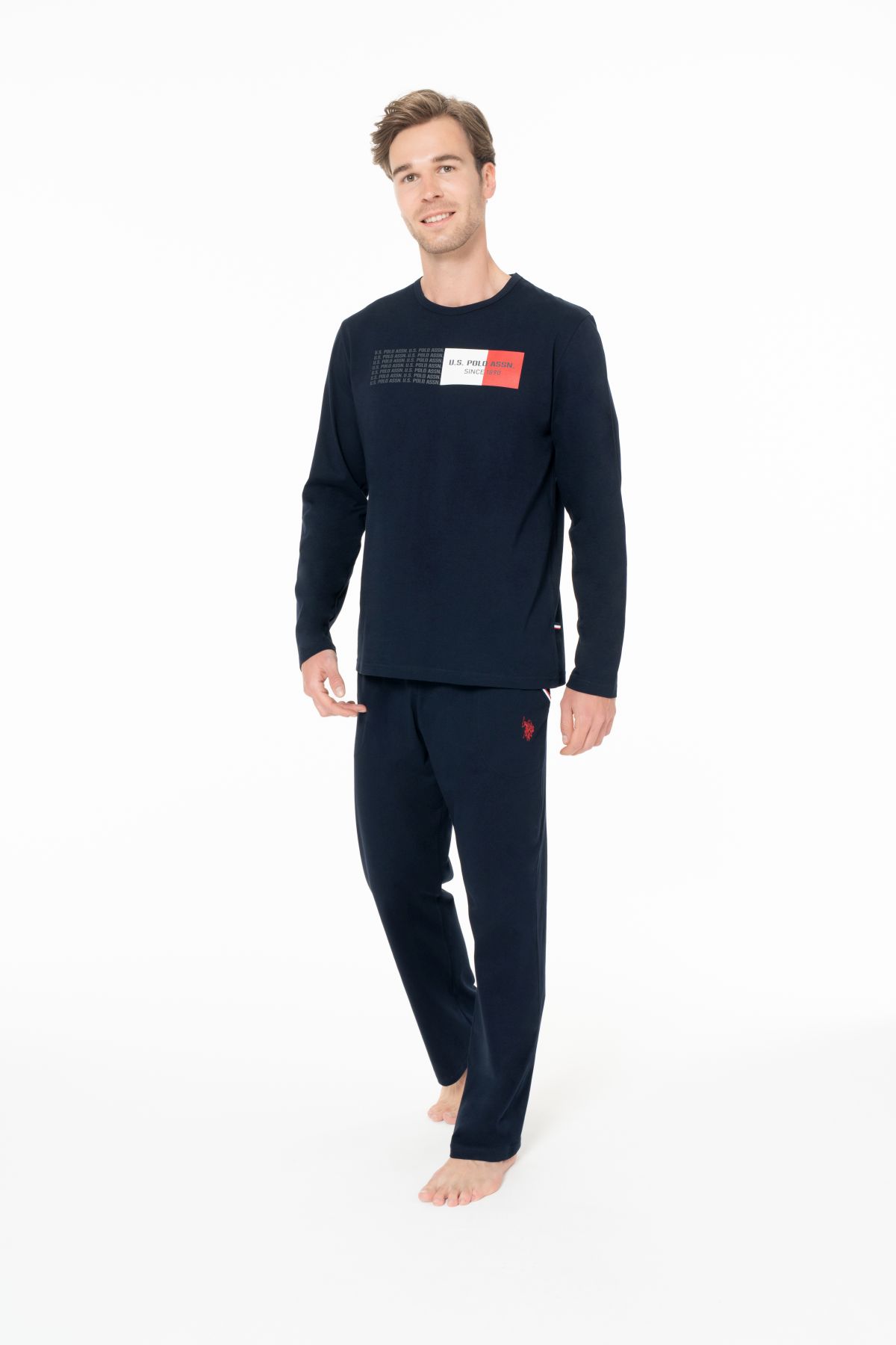 U.s Polo Assn. 18945 Erkek Uzun Kollu Bisiklet Yaka Pijama Takımı-Lacivert