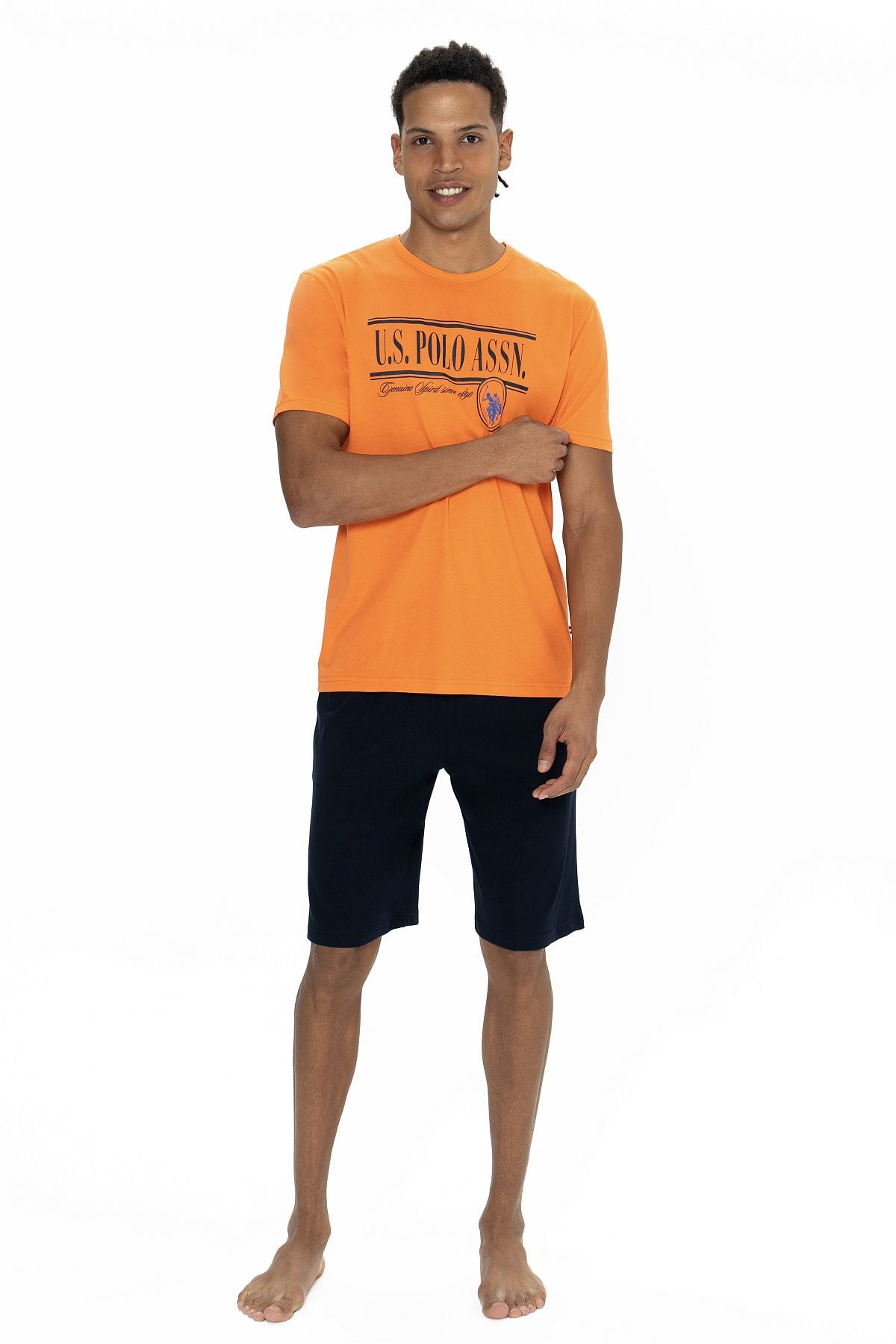 U.s Polo Assn. 18874 Erkek Kısa Kollu Bisiklet Yaka Şortlu Pijama Takımı-Turuncu