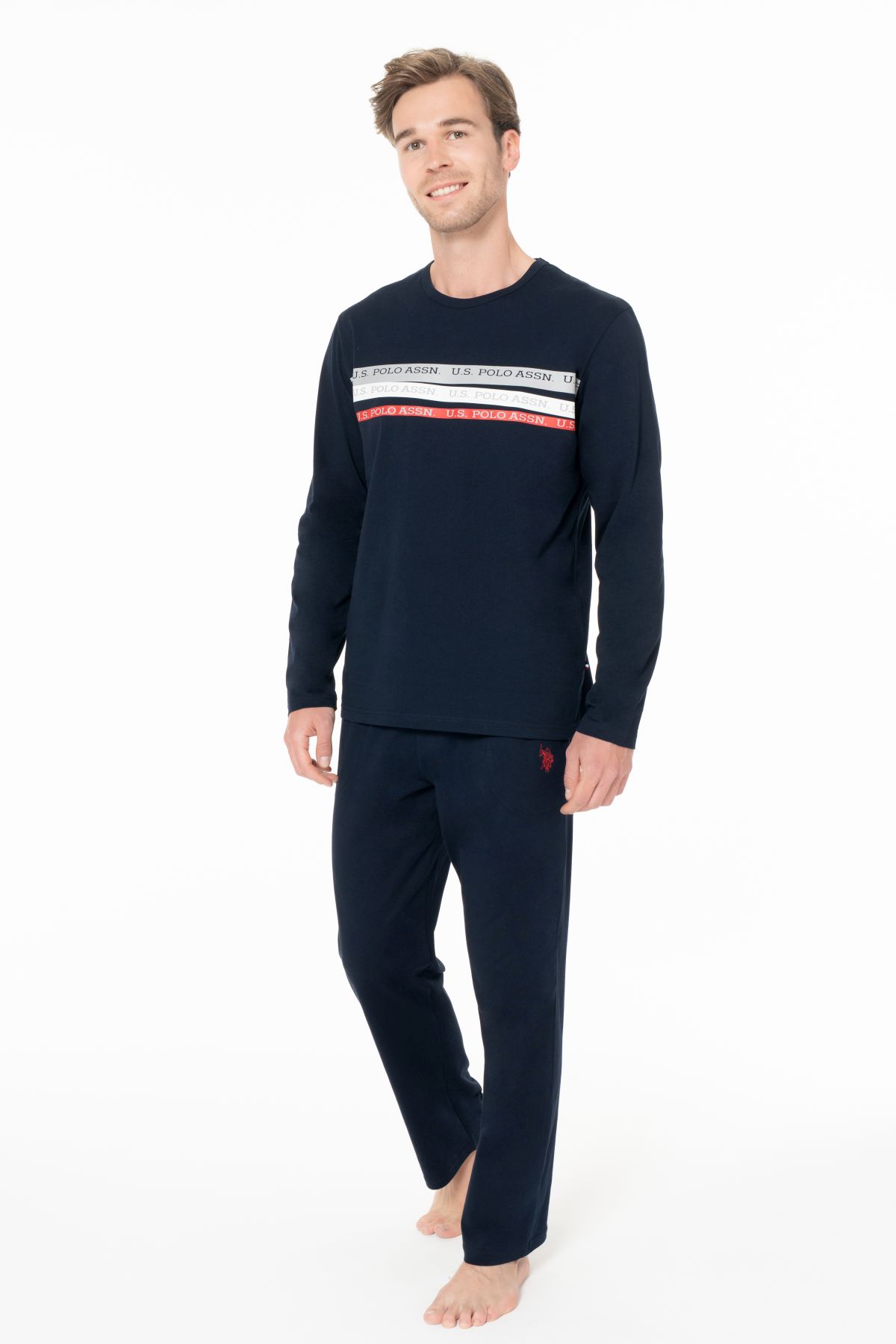 U.s Polo Assn. 18947 Erkek Uzun Kollu Bisiklet Yaka Pijama Takımı-Lacivert