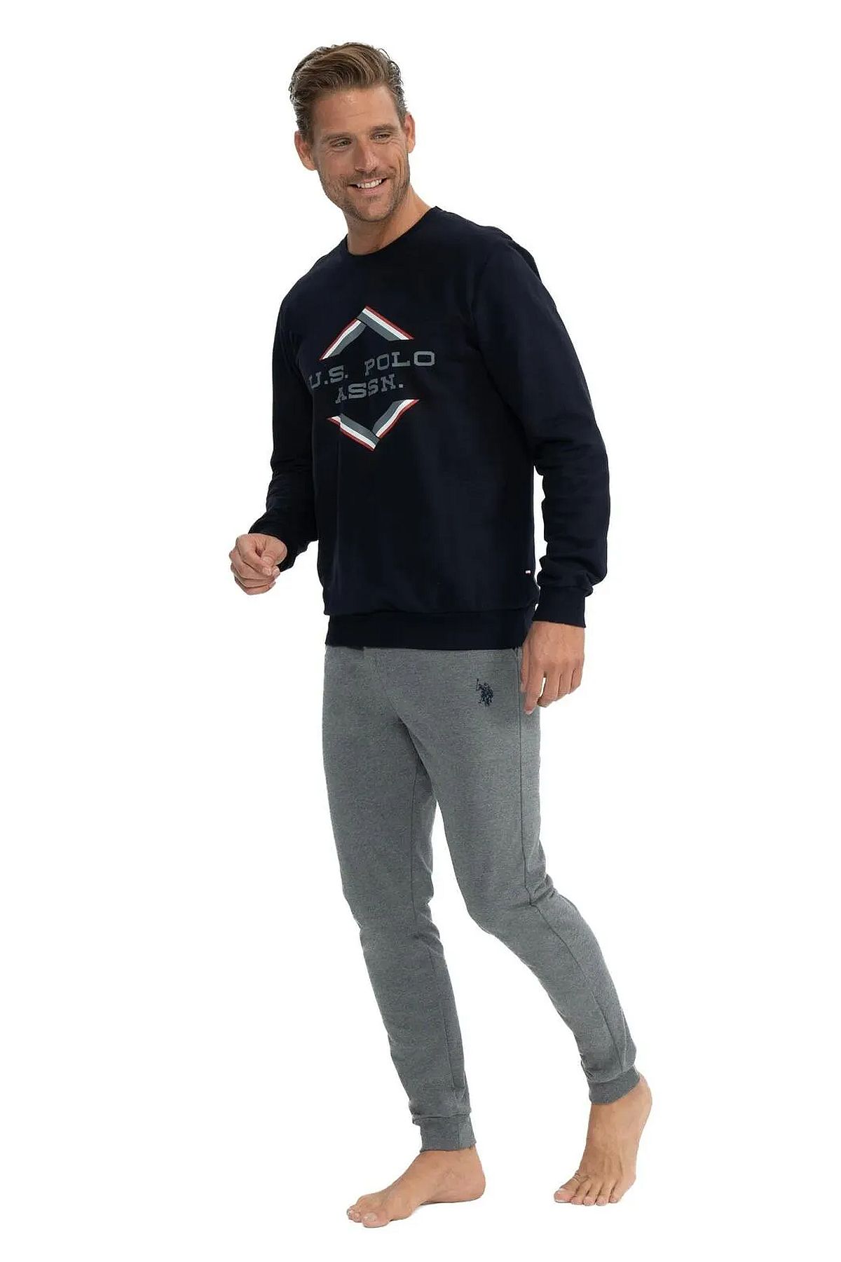 U.s Polo Assn. 18818 Erkek Uzun Kollu Yuvarlak Yaka Paçası Lastikli Rahat Ev Giyim-Lacivert