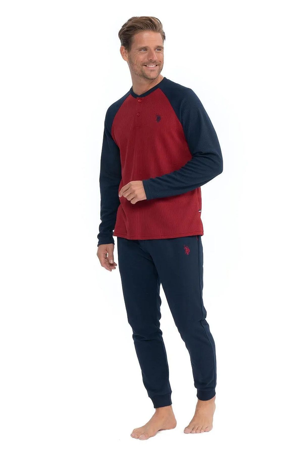 U.s Polo Assn. 18838 Erkek Uzun Kollu Paçası Lastikli Waffle Kumaş Rahat Ev Giyim-Bordo