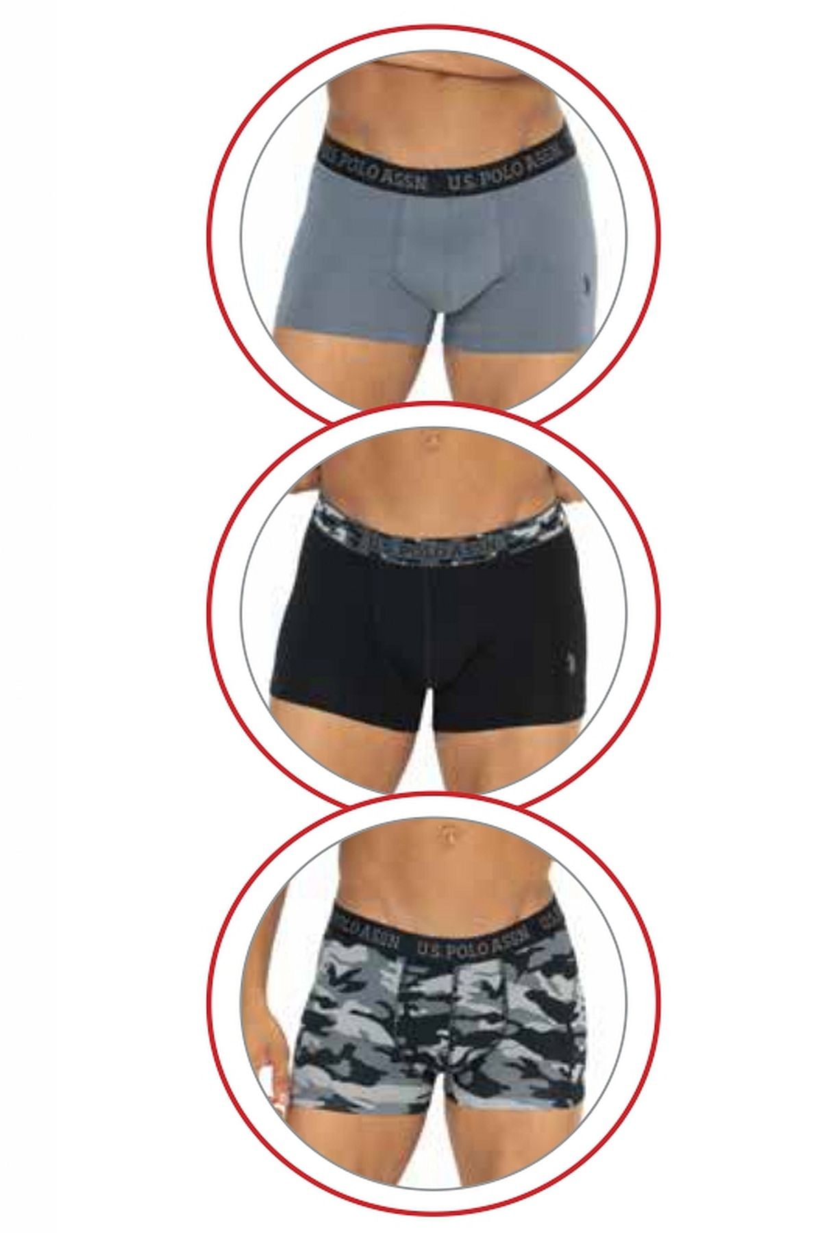 U.s Polo Assn. 80542 Erkek Pamuklu 3lü Boxer-Siyah&Antrasit&Baskılı