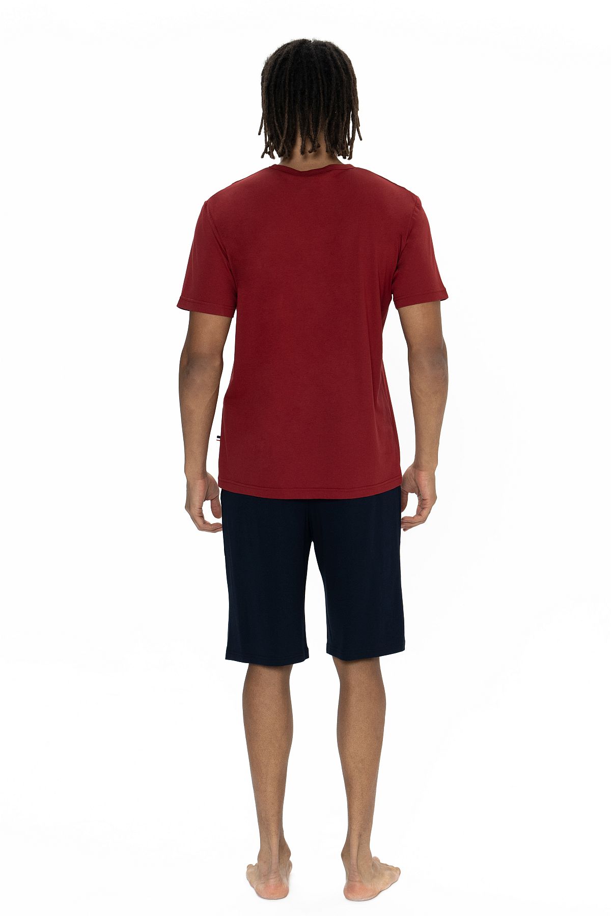 U.s Polo Assn. 18884 Erkek Kısa Kollu Bisiklet Yaka Şortlu Pijama Takımı-Bordo