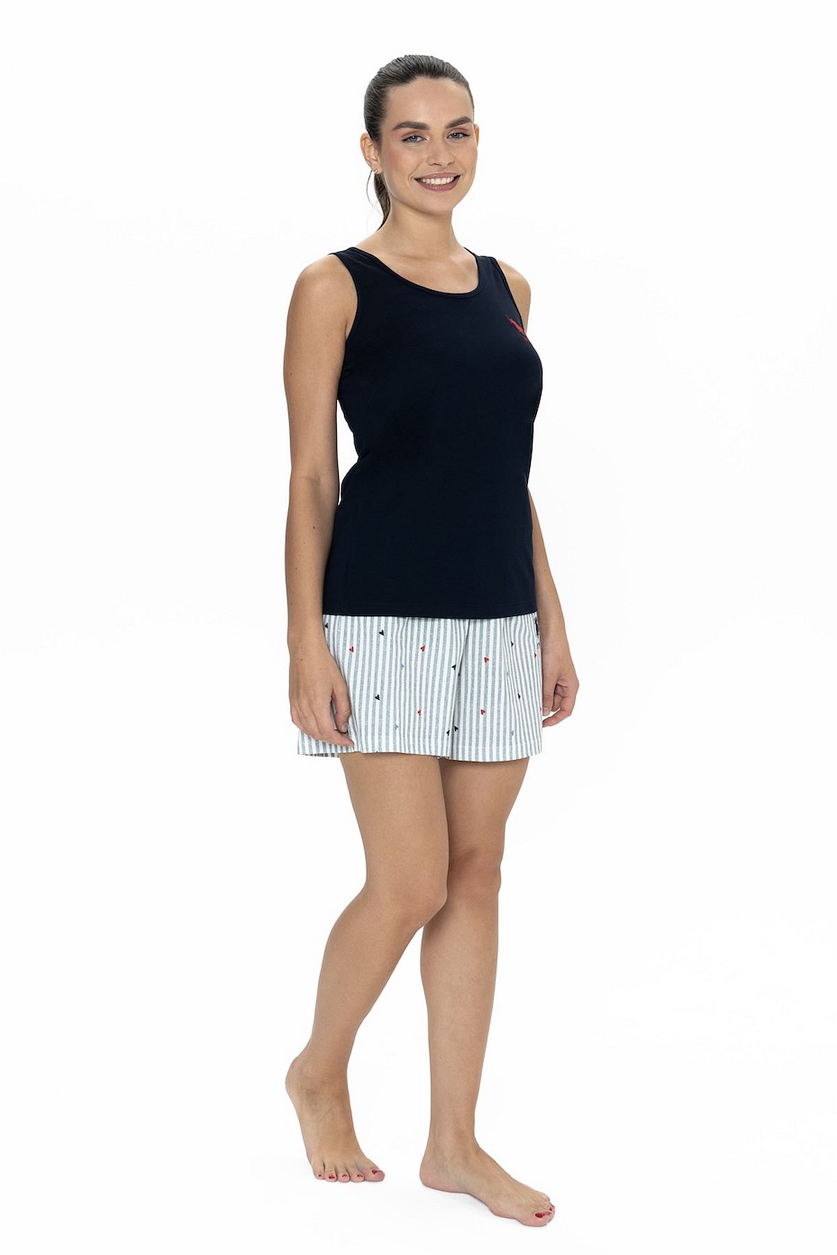 U.s Polo Assn. 20061 Kadın Kalın Askılı Bisiklet Yaka Şortlu Pijama Takımı-Lacivert