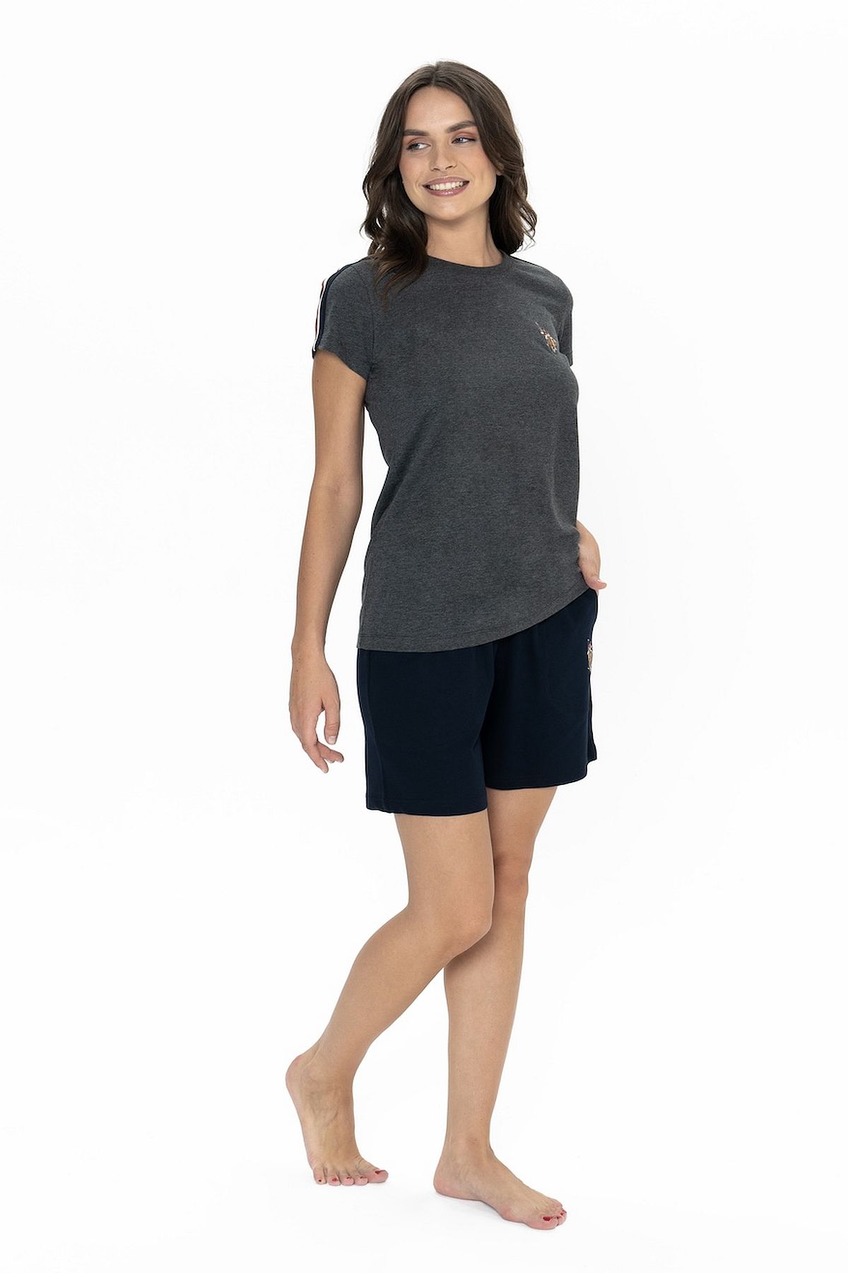 U.s Polo Assn. 20000 Kadın Kısa Kollu Bisiklet Yaka Şortlu Pijama Takımı-Antrasitmelanj