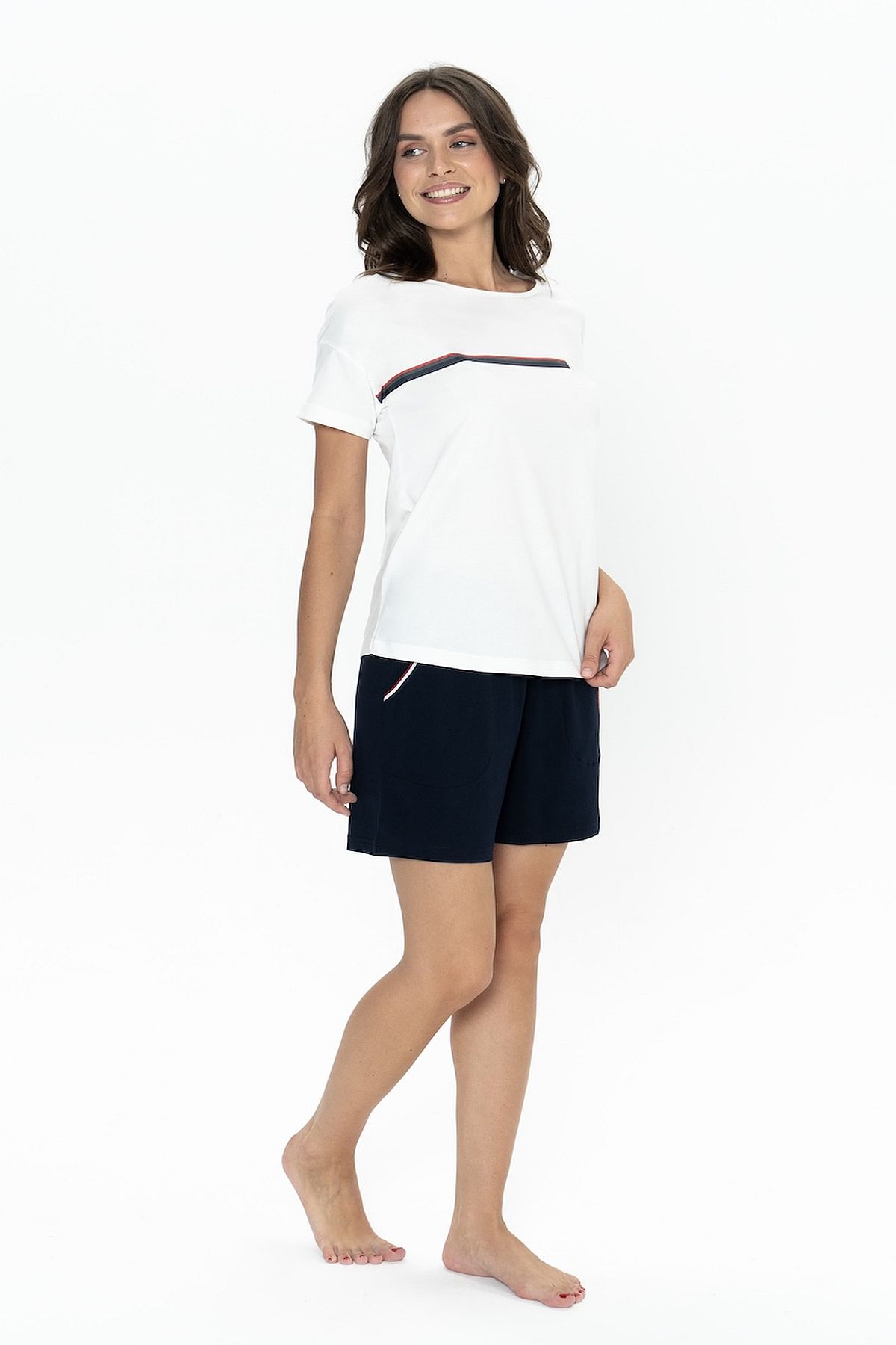 U.s Polo Assn. 20001 Kadın Kısa Kollu Bisiklet Yaka Şortlu Pijama Takımı-Ekru