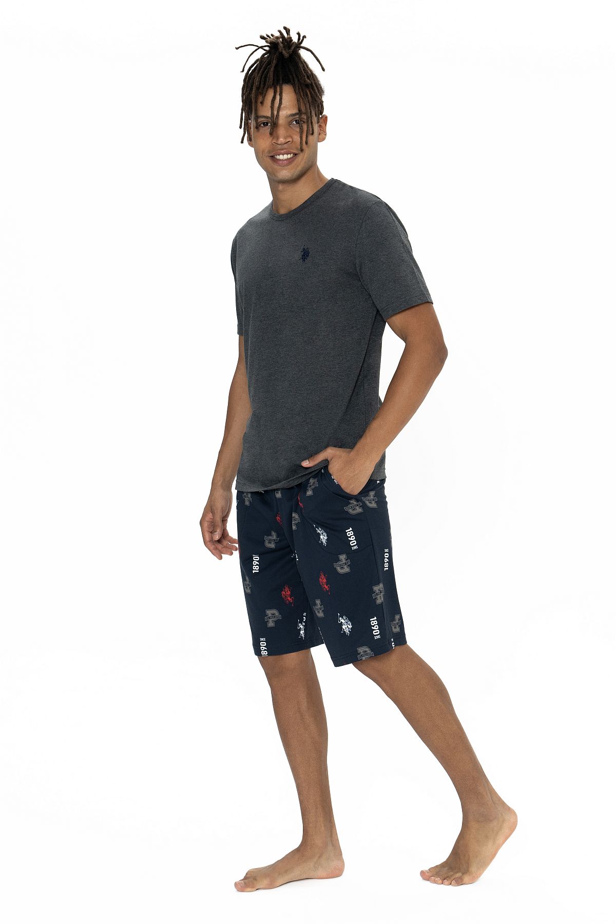 U.s Polo Assn. 18867 Erkek Kısa Kollu Bisiklet Yaka Şortlu Pijama Takımı-Antrasitmelanj