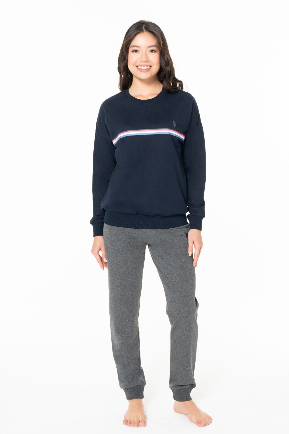 U.s Polo Assn. 20121 Kadın Uzun Kollu Bisiklet Yaka Paçası Bantlı Rahat Ev Giyim-Lacivert