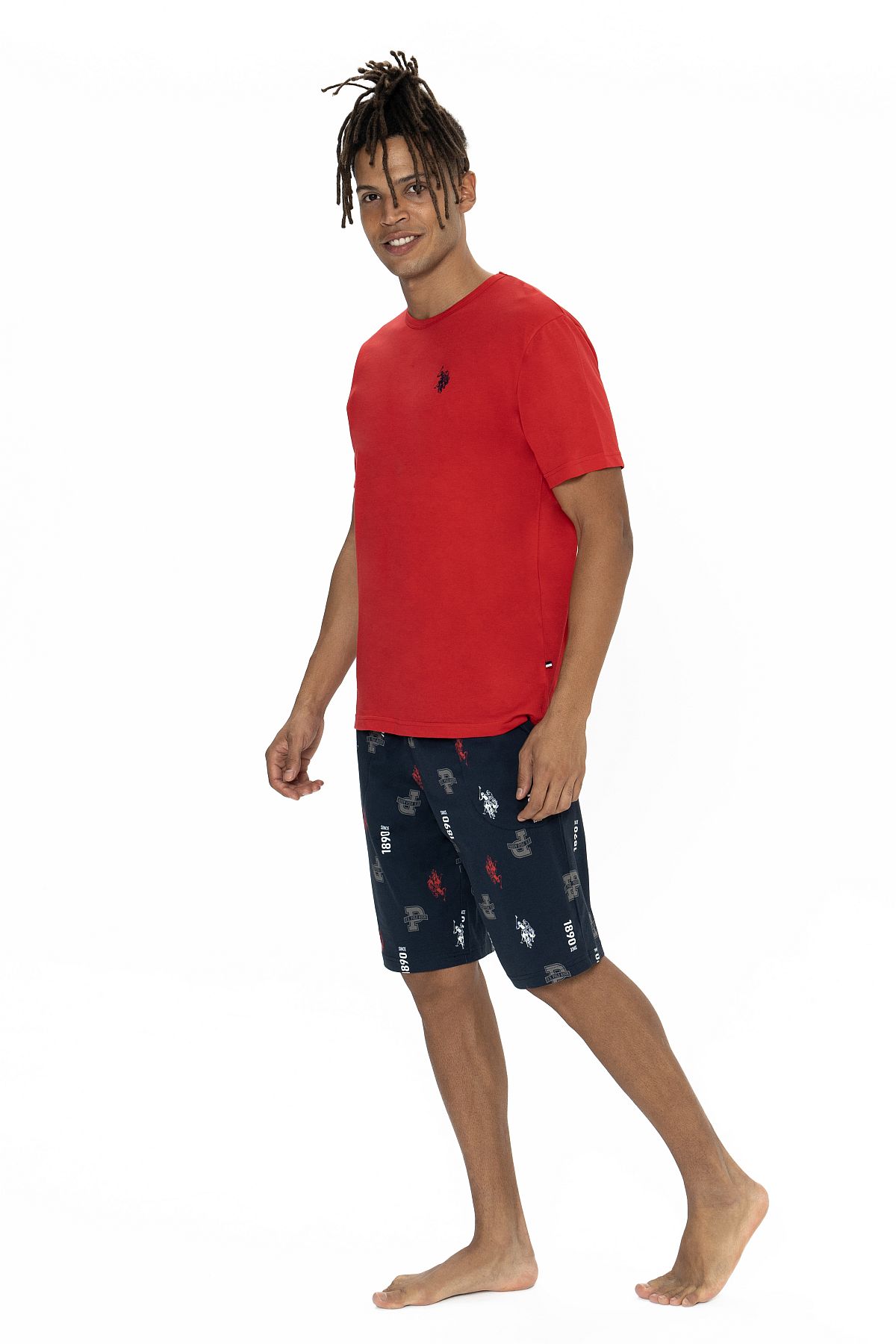 U.s Polo Assn. 18867 Erkek Kısa Kollu Bisiklet Yaka Şortlu Pijama Takımı-Kırmızı