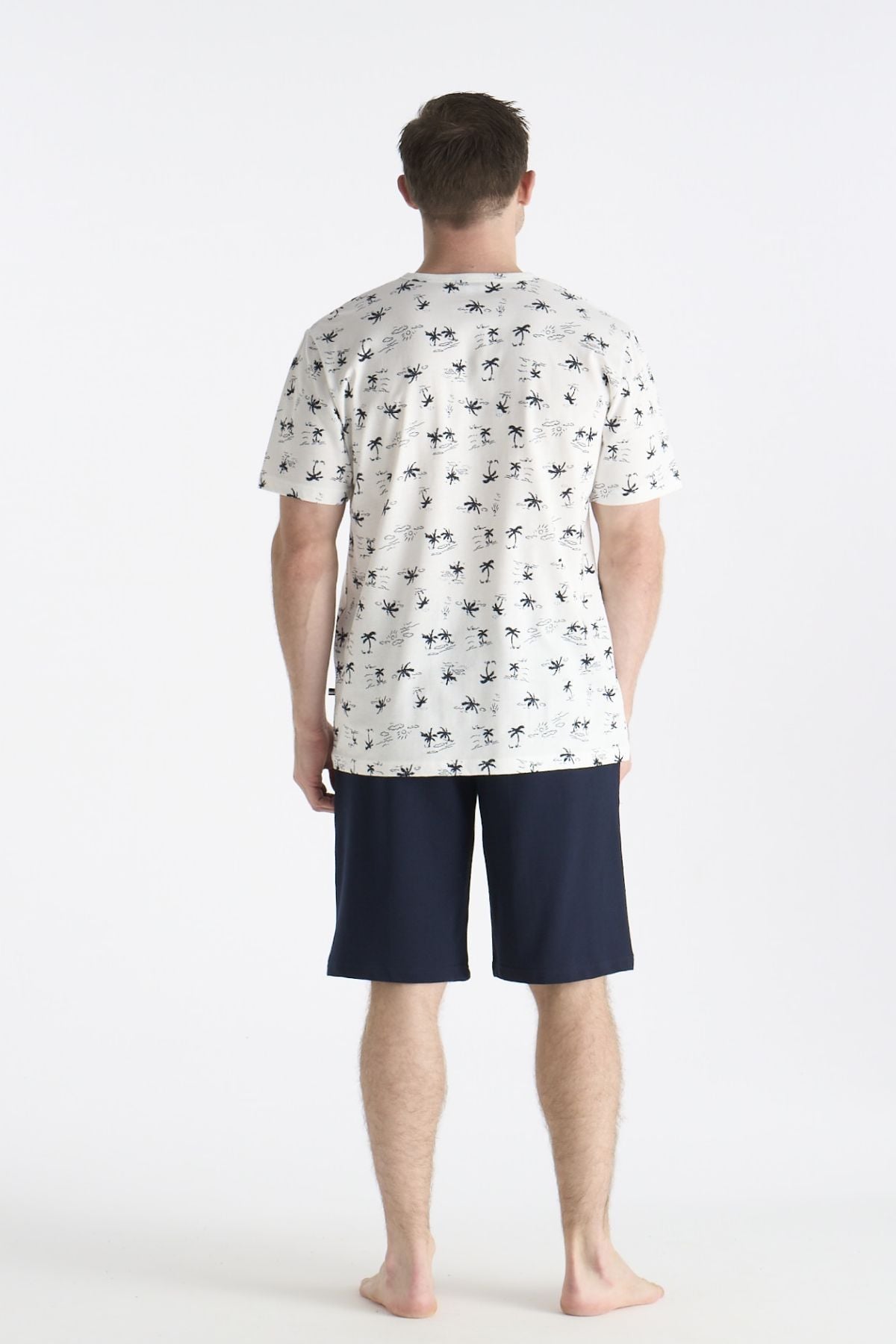 U.s Polo Assn. 19053 Erkek Kısa Kollu Bisiklet Yaka Şortlu Pijama Takımı-Ekru