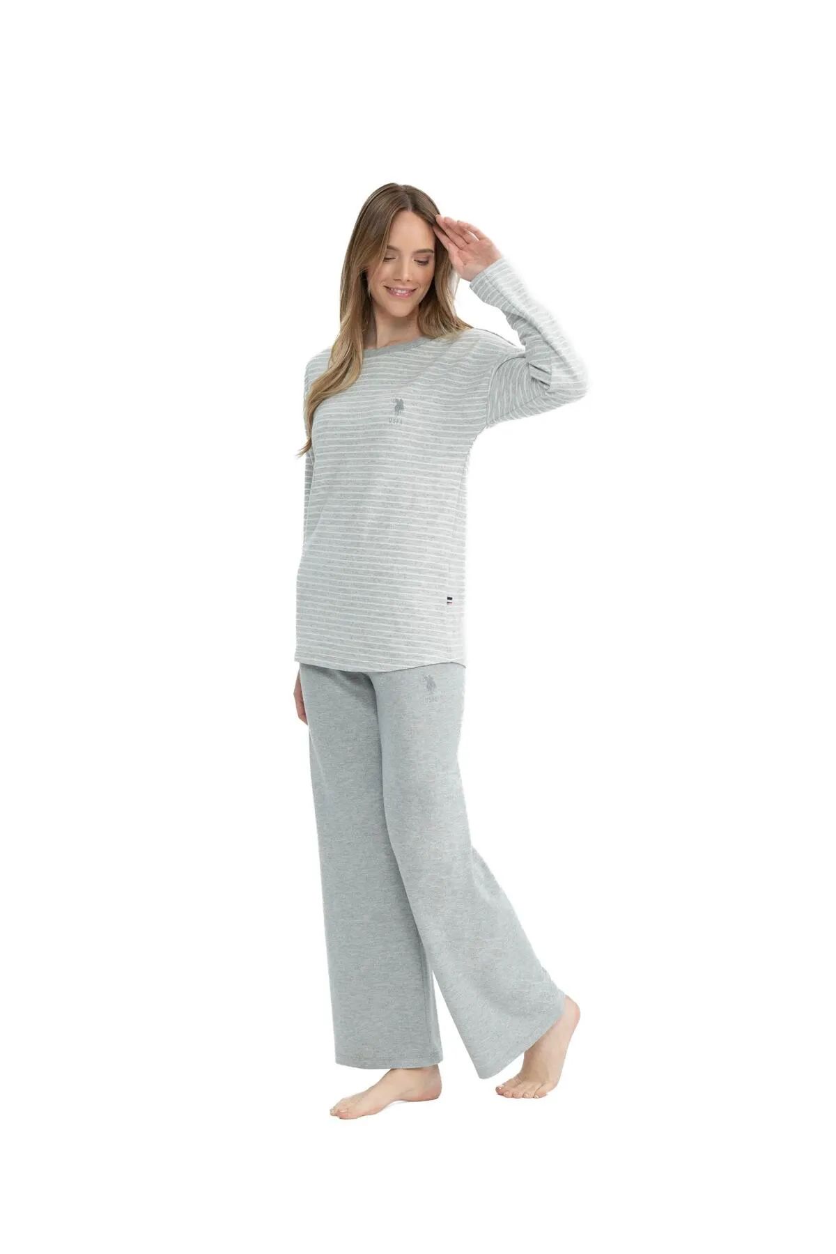U.s Polo Assn. 17083 Kadın Yumoş Kumaş Uzun Kollu Yuvarlak Yaka Pijama Takımı-Grimelanj