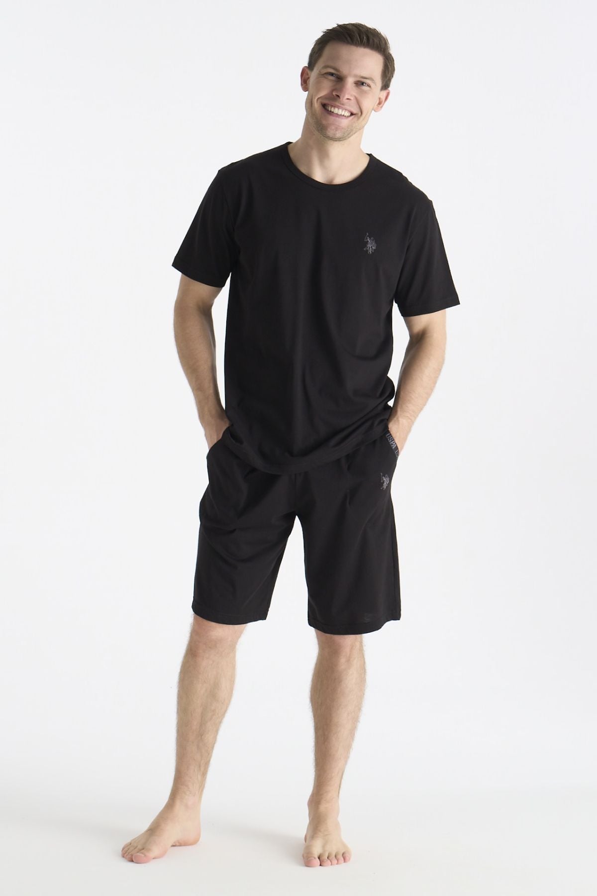 U.s Polo Assn. 19012 Erkek Kısa Kollu Şortlu Pijama Takımı-Siyah