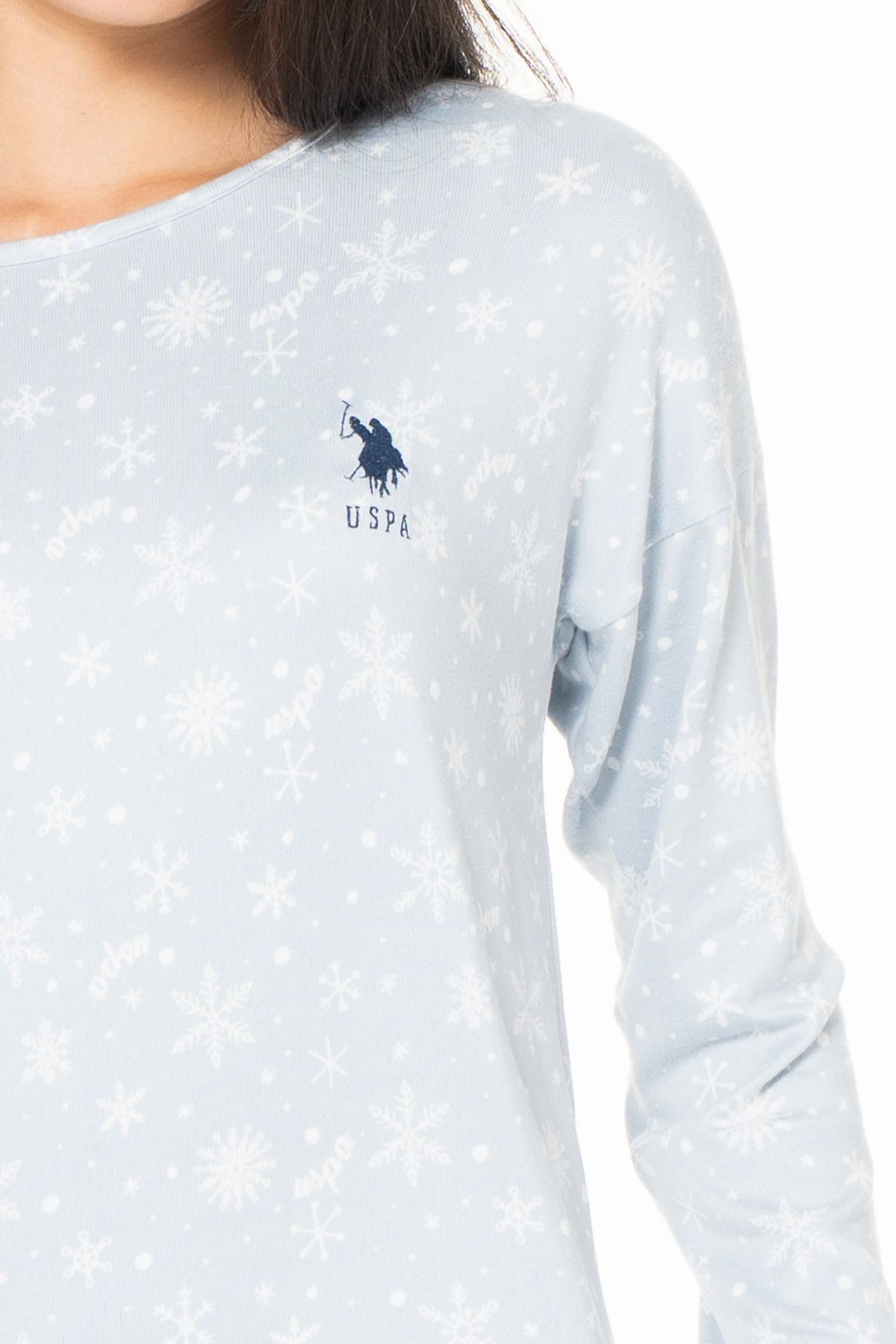 U.s Polo Assn. 20152 Kadın Uzun Kollu Bisiklet Yaka Pijama Takımı-Mavi