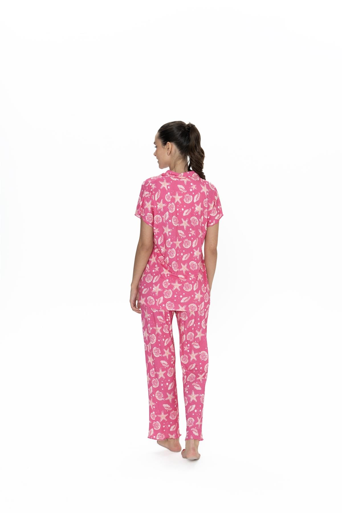 U.s Polo Assn. 20084 Kadın Kısa Kollu Gömlek Pijama Takım-Fuşya