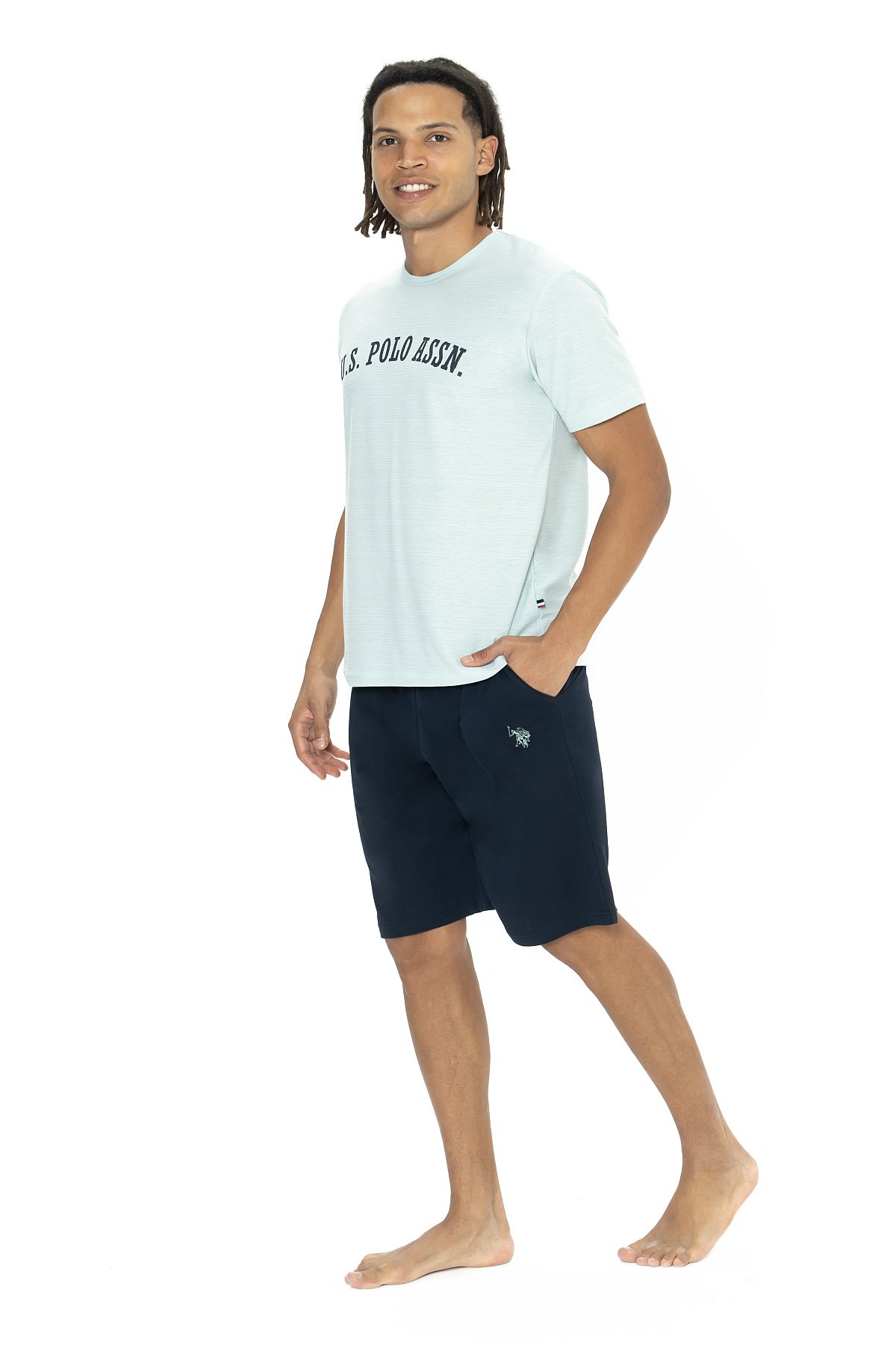 U.s Polo Assn. 18886 Erkek Kısa Kollu Bisiklet Yaka Şortlu Pijama Takımı-Mint