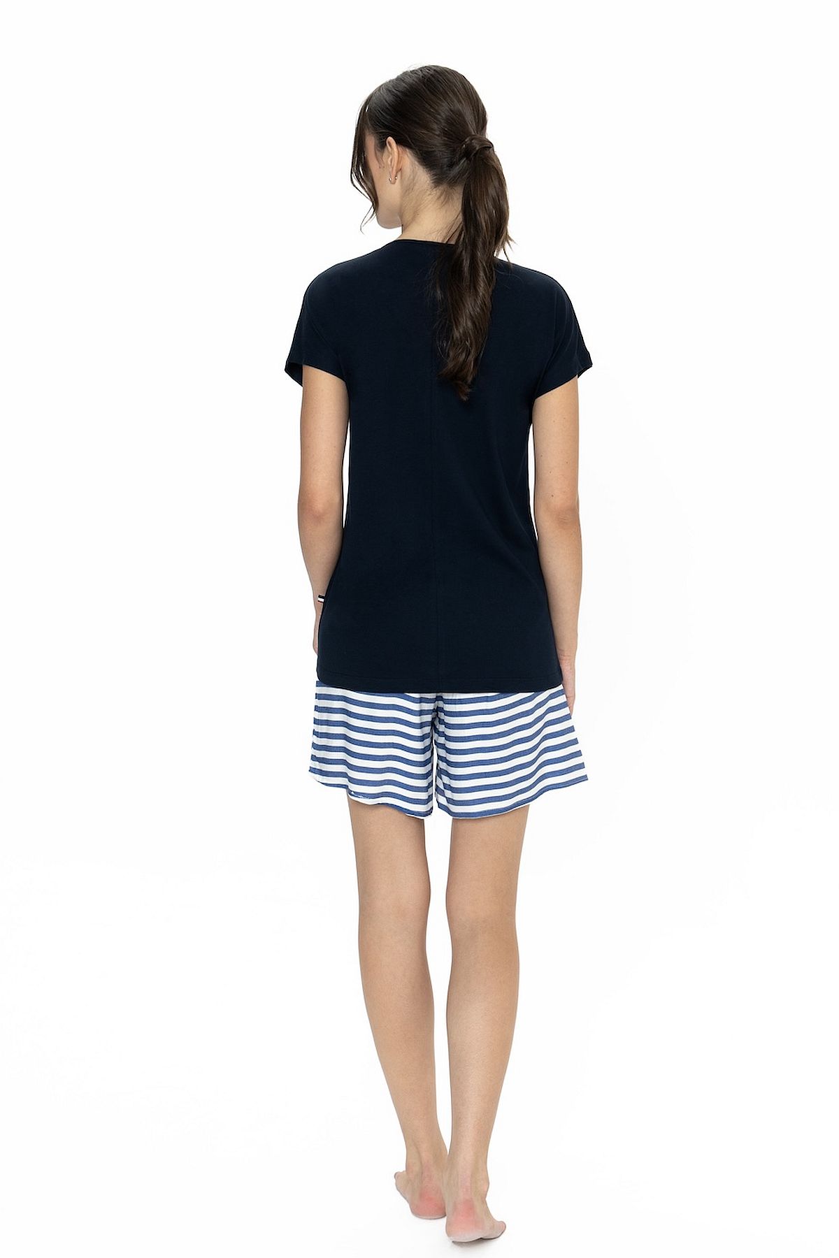 U.s Polo Assn. 20034 Kadın Kısa Kollu Bisiklet Yaka Şortlu Pijama Takımı-Lacivert