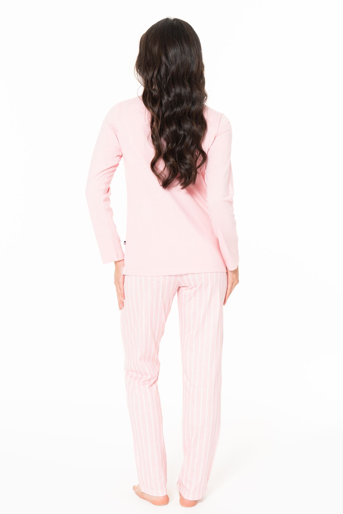 U.s Polo Assn. 20141 Kadın Uzun Kollu Düğmeli Bisiklet Yaka Pijama Takımı-Pembe