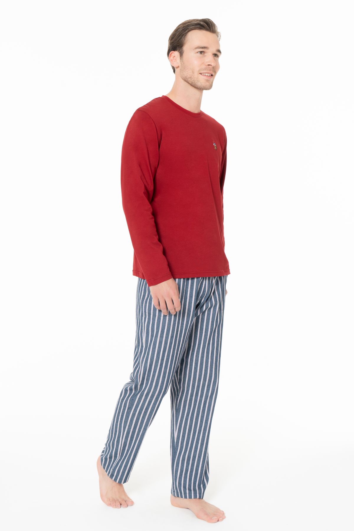 U.s Polo Assn. 18977 Erkek Uzun Kollu Bisiklet Yaka Pijama Takımı-Bordo