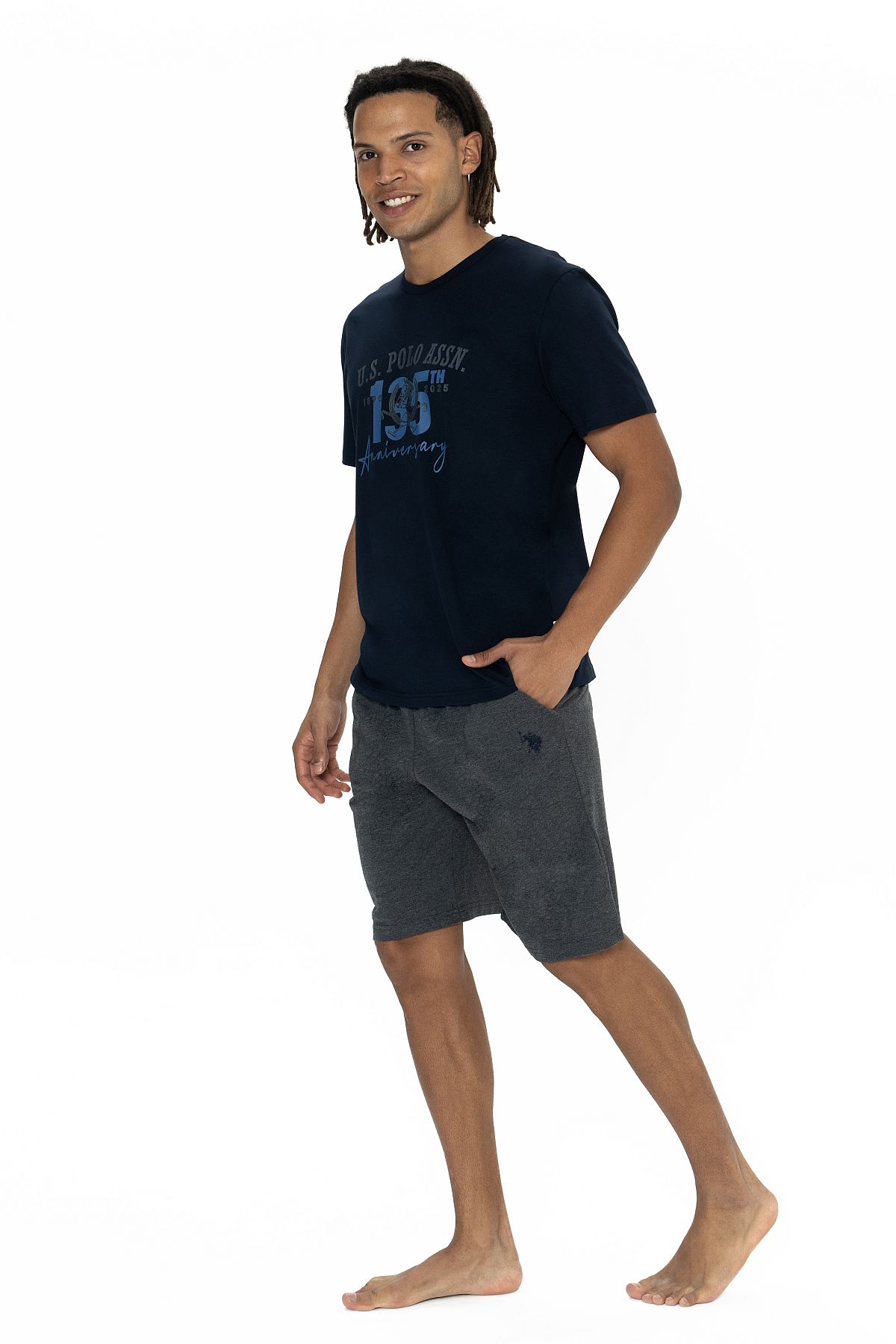 U.s Polo Assn. 18884 Erkek Kısa Kollu Bisiklet Yaka Şortlu Pijama Takımı-Lacivert