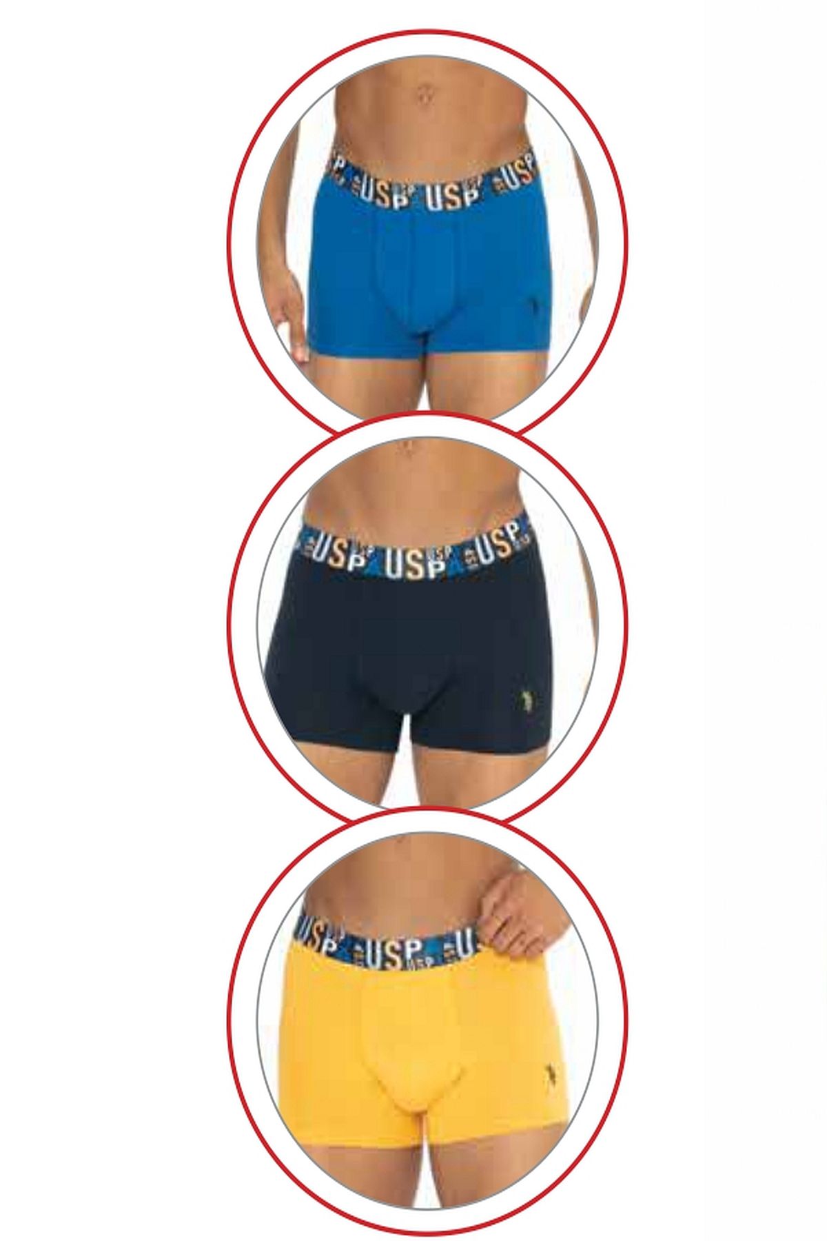 U.s Polo Assn. 80572 Erkek Pamuklu 3lü Boxer-Saks&Sarı&Lacivert