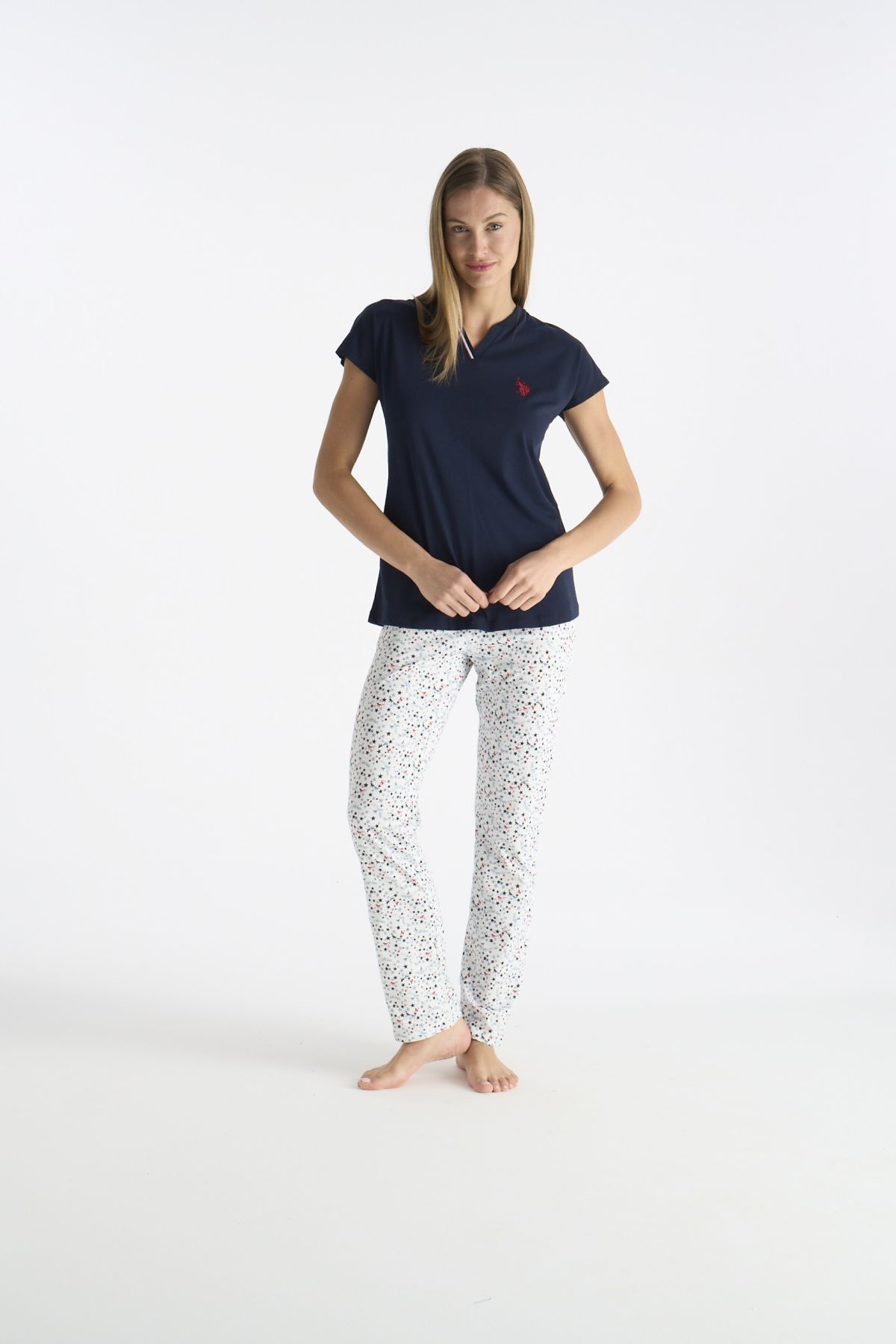 U.s Polo Assn. 20235 Kadın Kısa Kollu V Yakalı Pijama Takımı-Lacivert