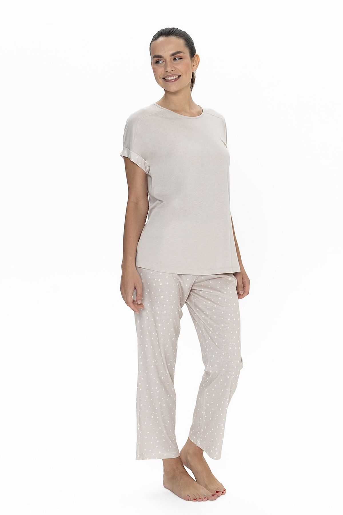 U.s Polo Assn. 20052 Kadın Kısa Kollu Bisiklet Yaka Pijama Takımı-Bej