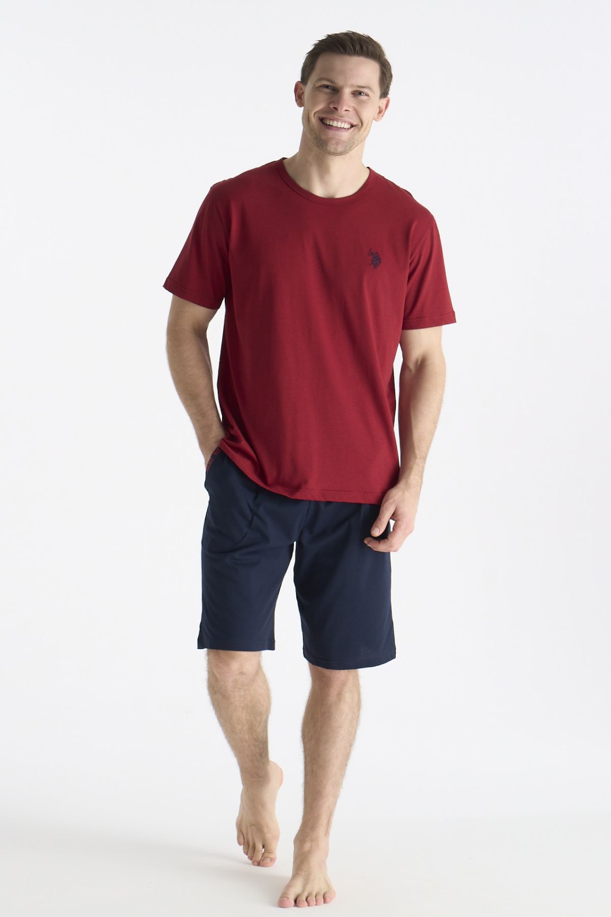 U.s Polo Assn. 19012 Erkek Kısa Kollu Şortlu Pijama Takımı-Bordo