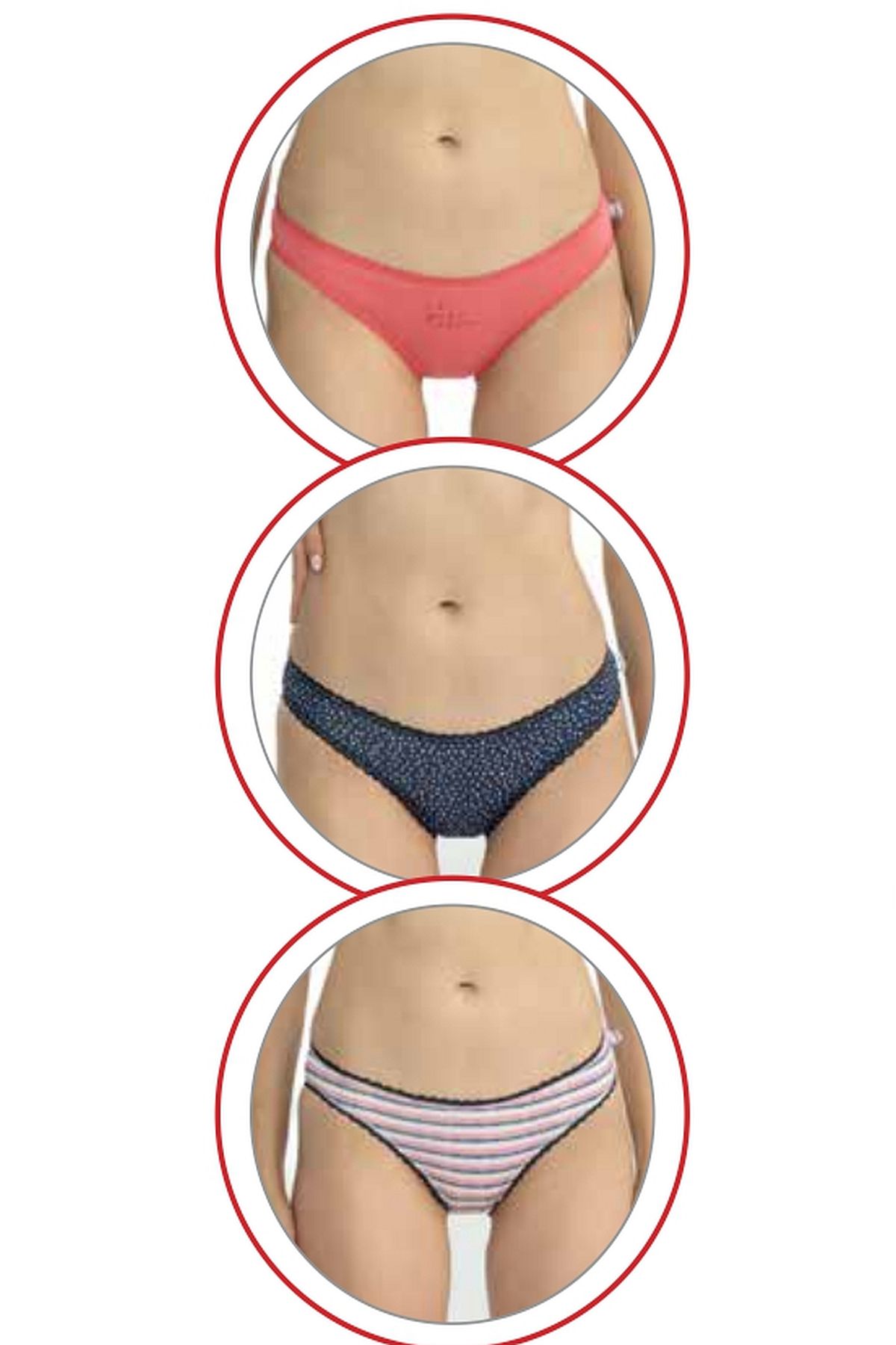 U.s Polo Assn. 66432 Kadın Karışık Desen Pamuklu 3lü Slip Külot-Mercan