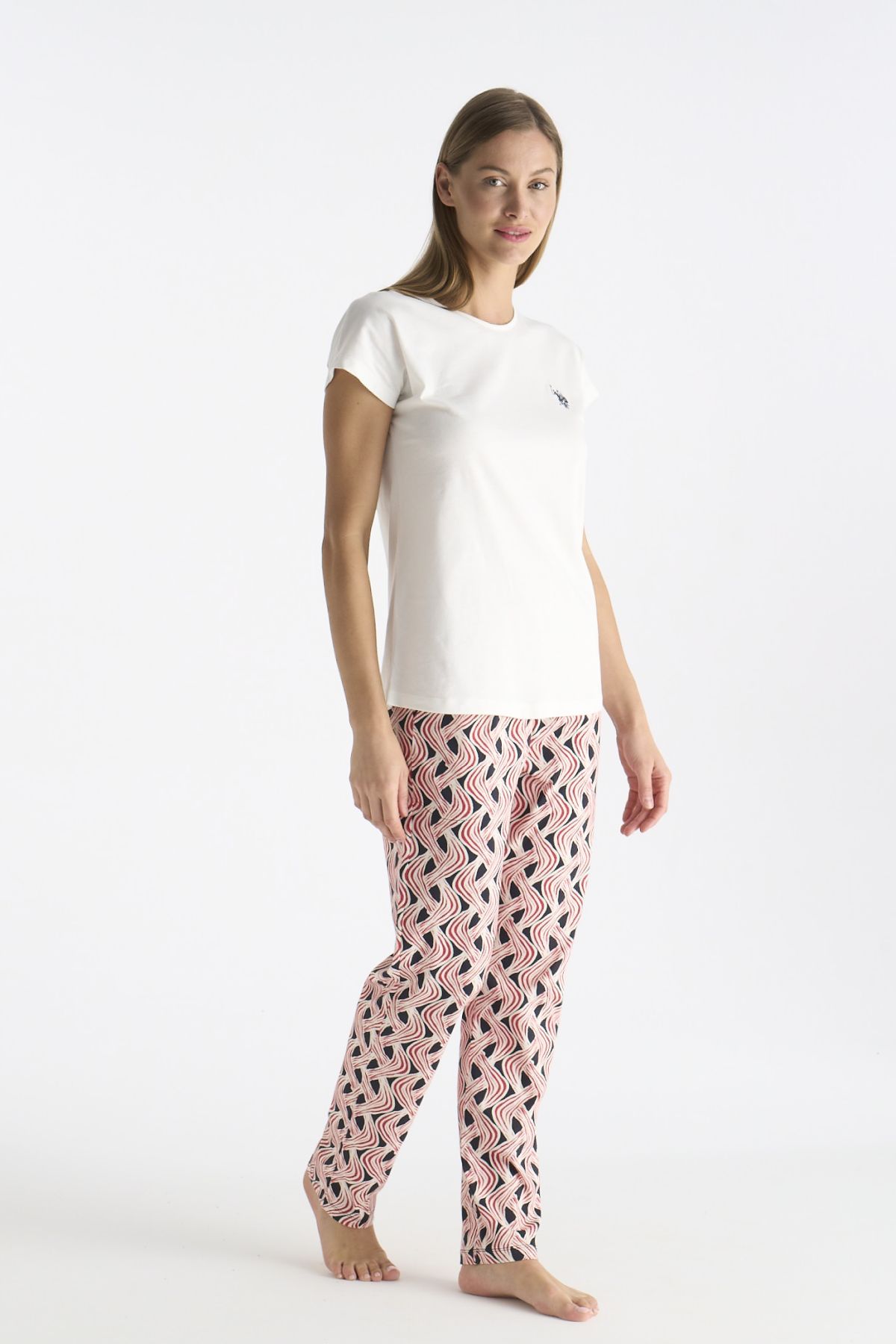 U.s Polo Assn. 20248 Kadın Bisiklet Yaka Kısa Kollu Pijama Takımı-Ekru