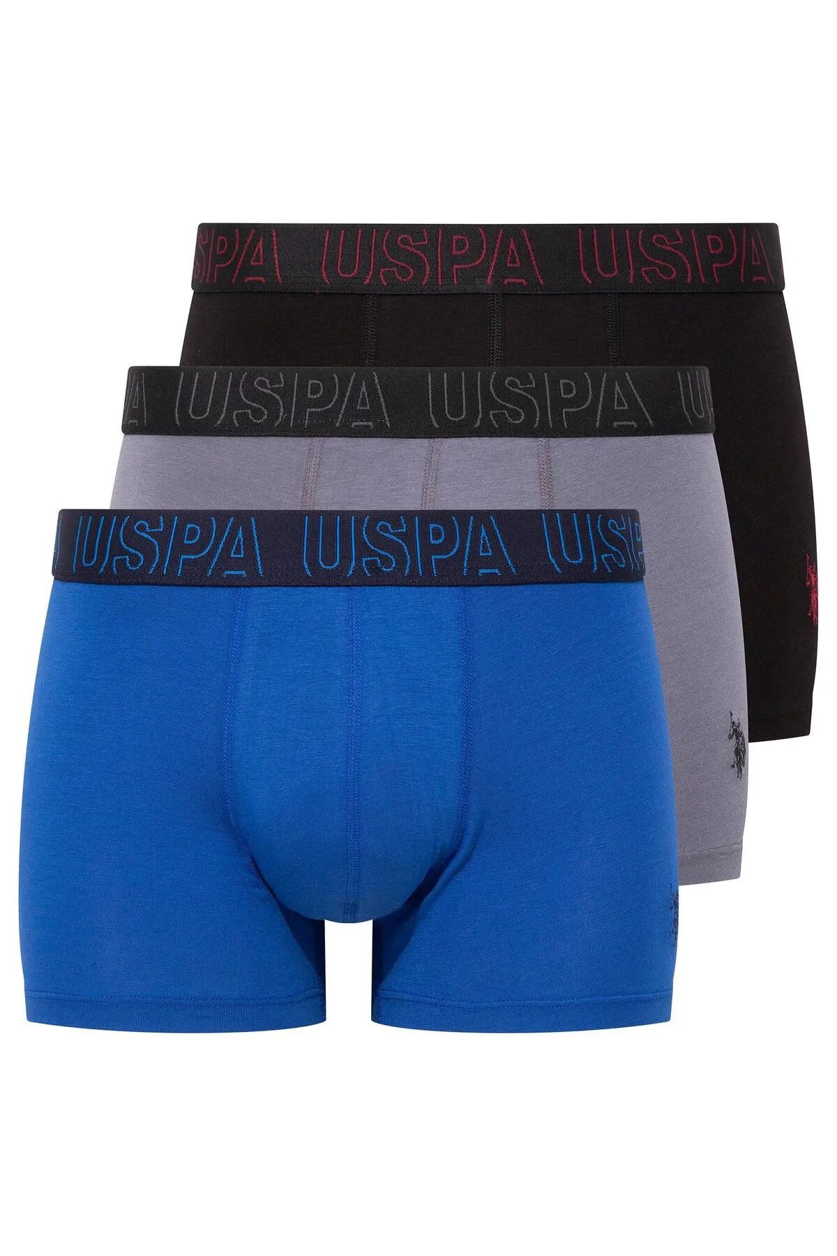 U.s Polo Assn. 80518 Erkek Pamuklu 3lü Boxer-Saks&Antrasit&Siyah