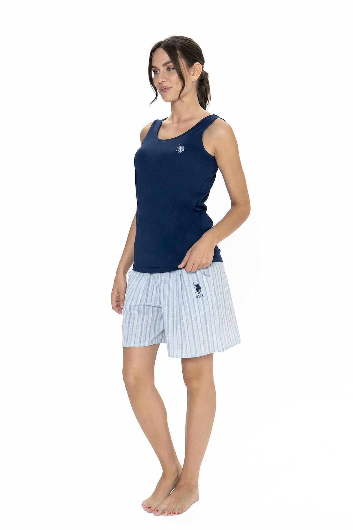 U.s Polo Assn. 20021 Kadın Kalın Askılı Bisiklet Yaka Şortlu Pijama Takımı-Lacivert