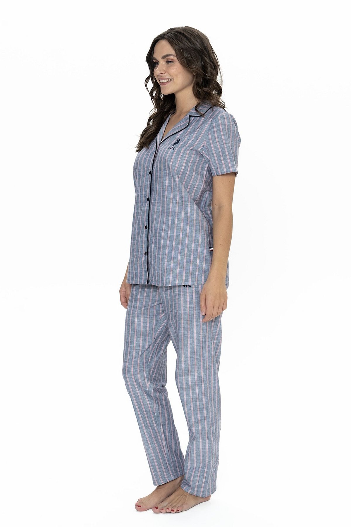 U.s Polo Assn. 20090 Kadın Kısa Kollu Gömlek Pijama Takım-Lacivert