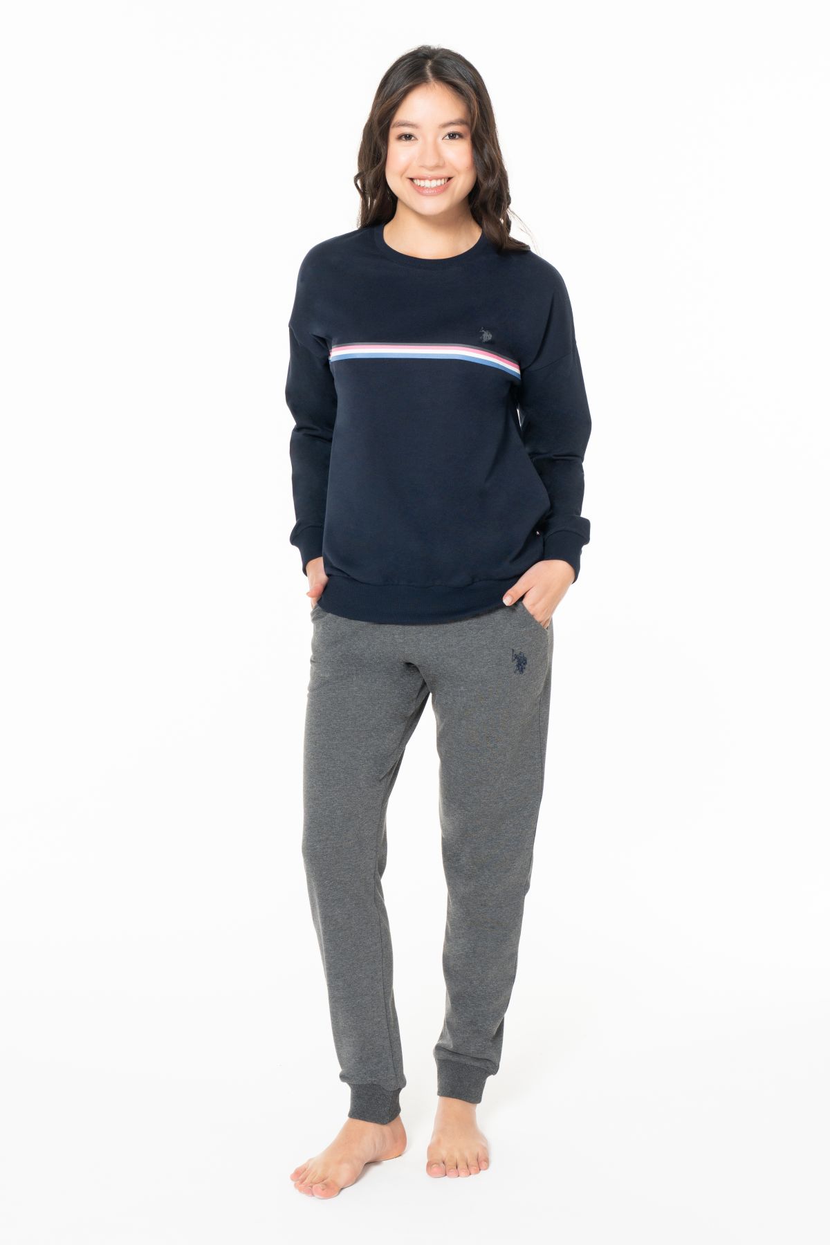 U.s Polo Assn. 20121 Kadın Uzun Kollu Bisiklet Yaka Paçası Bantlı Rahat Ev Giyim-Lacivert