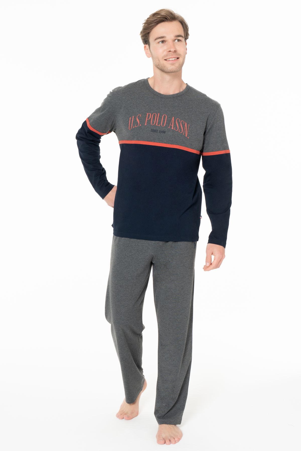 U.s Polo Assn. 18952 Erkek Uzun Kollu Bisiklet Yaka Pijama Takımı-Lacivert