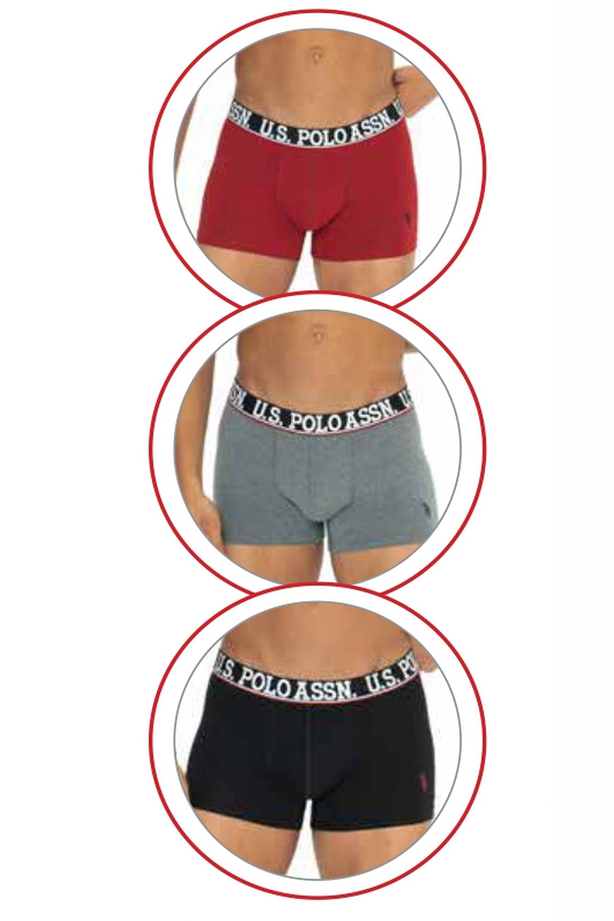 U.s Polo Assn. 80533 Erkek Pamuklu 3lü Boxer-Bordo&Siyah&Antrasitmelanj
