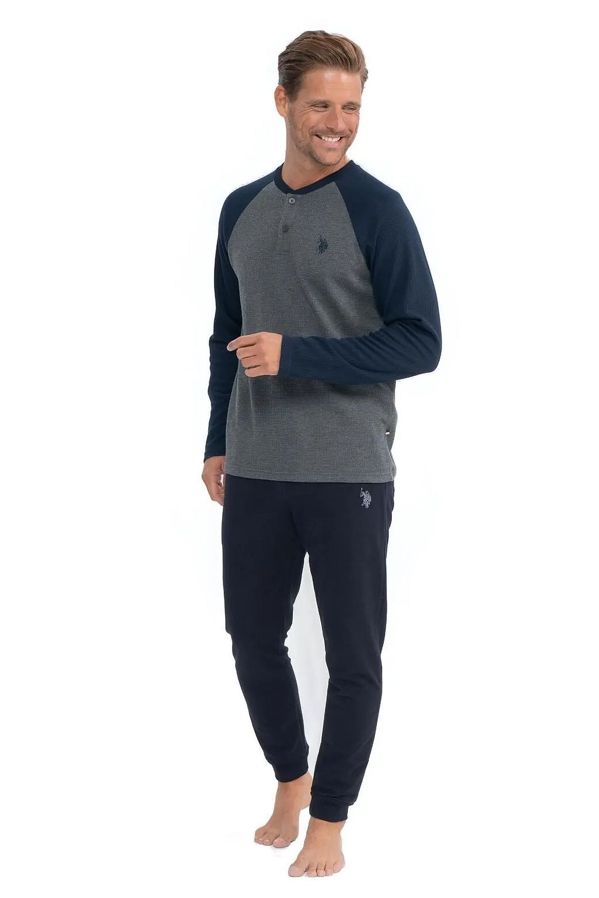 U.s Polo Assn. 18838 Erkek Uzun Kollu Paçası Lastikli Waffle Kumaş Rahat Ev Giyim-Antrasitmelanj