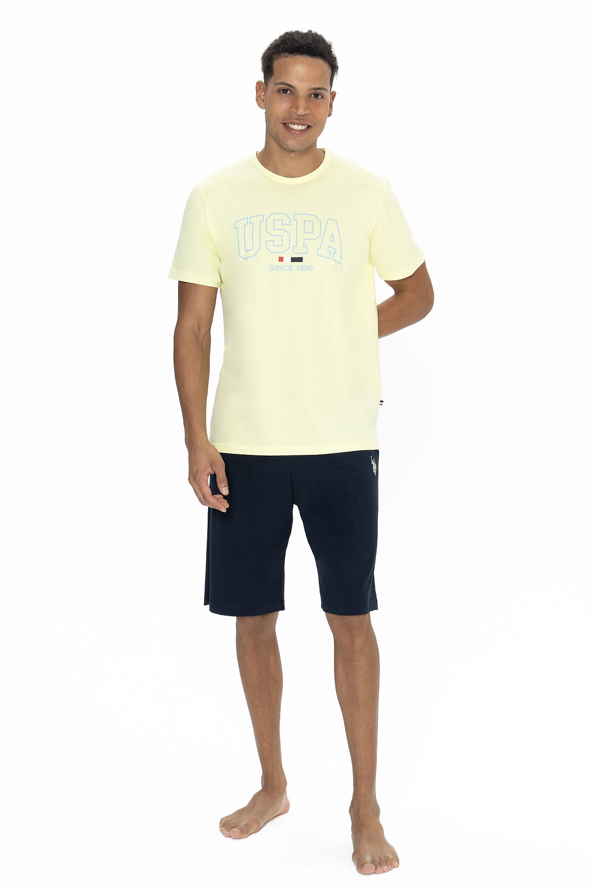 U.s Polo Assn. 18873 Erkek Kısa Kollu Bisiklet Yaka Şortlu Pijama Takımı-Sarı