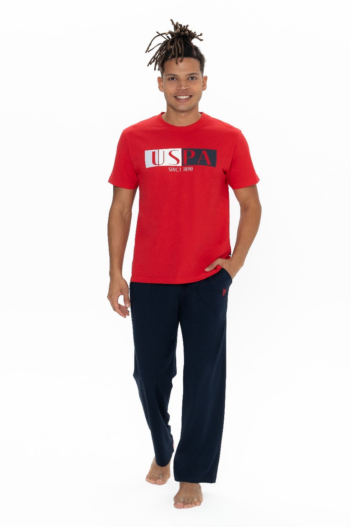 U.s Polo Assn. 18899 Erkek Kısa Kollu Bisiklet Yaka Pijama Takımı-Kırmızı